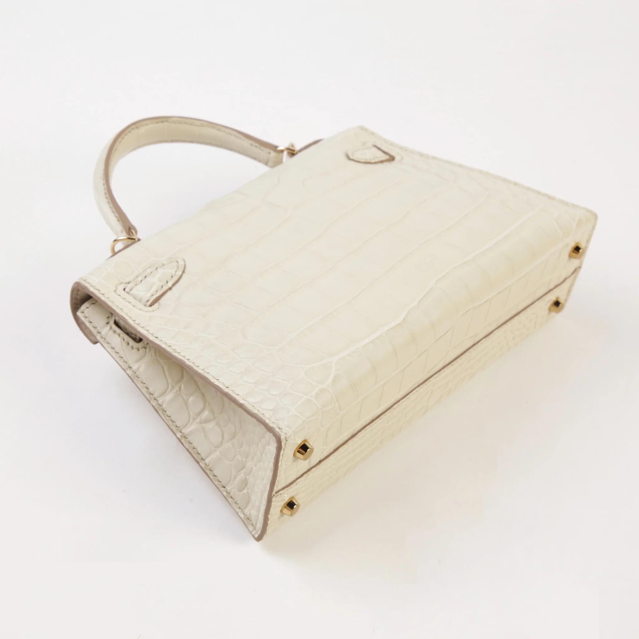 Unused ( Rank NS ) HERMÈS Mini Kelly II Beton (8L) Matte Alligator Permabrass hardware K (2025) - 6