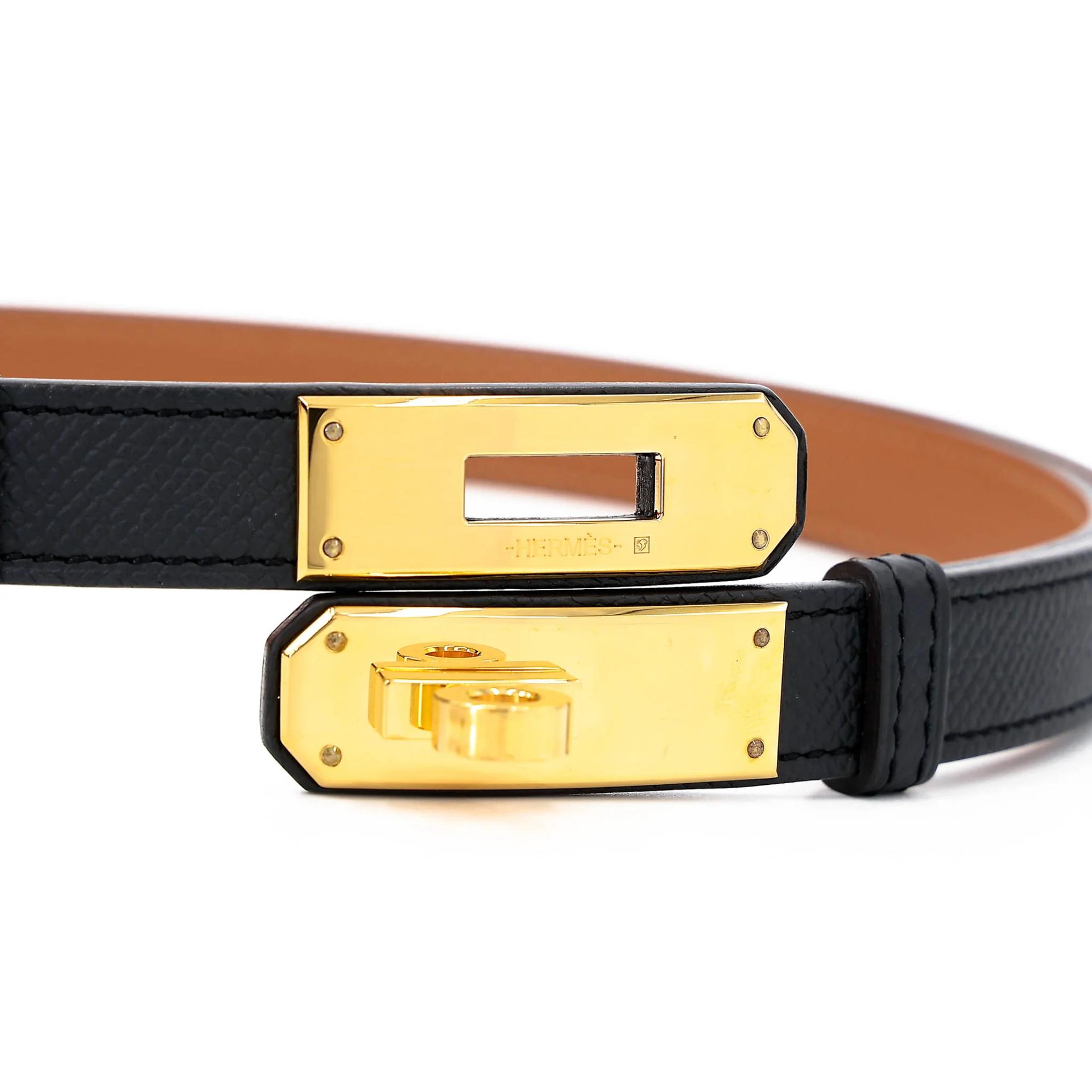 Excellent ( Rank SA ) HERMÈS Kelly belt Noir (89) Epsom Gold hardware U (2022) - 8