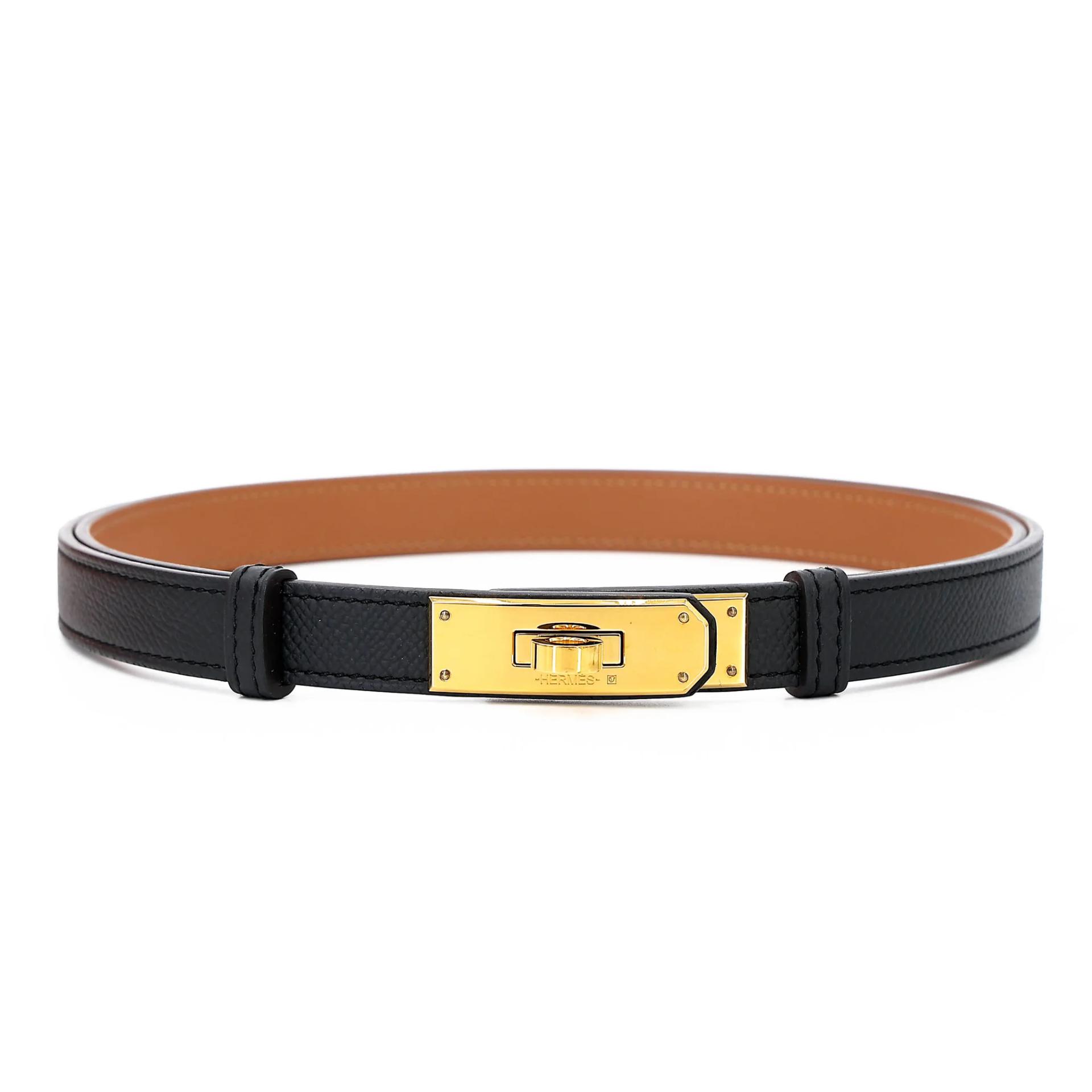 Excellent ( Rank SA ) HERMÈS Kelly belt Noir (89) Epsom Gold hardware U (2022) - 1