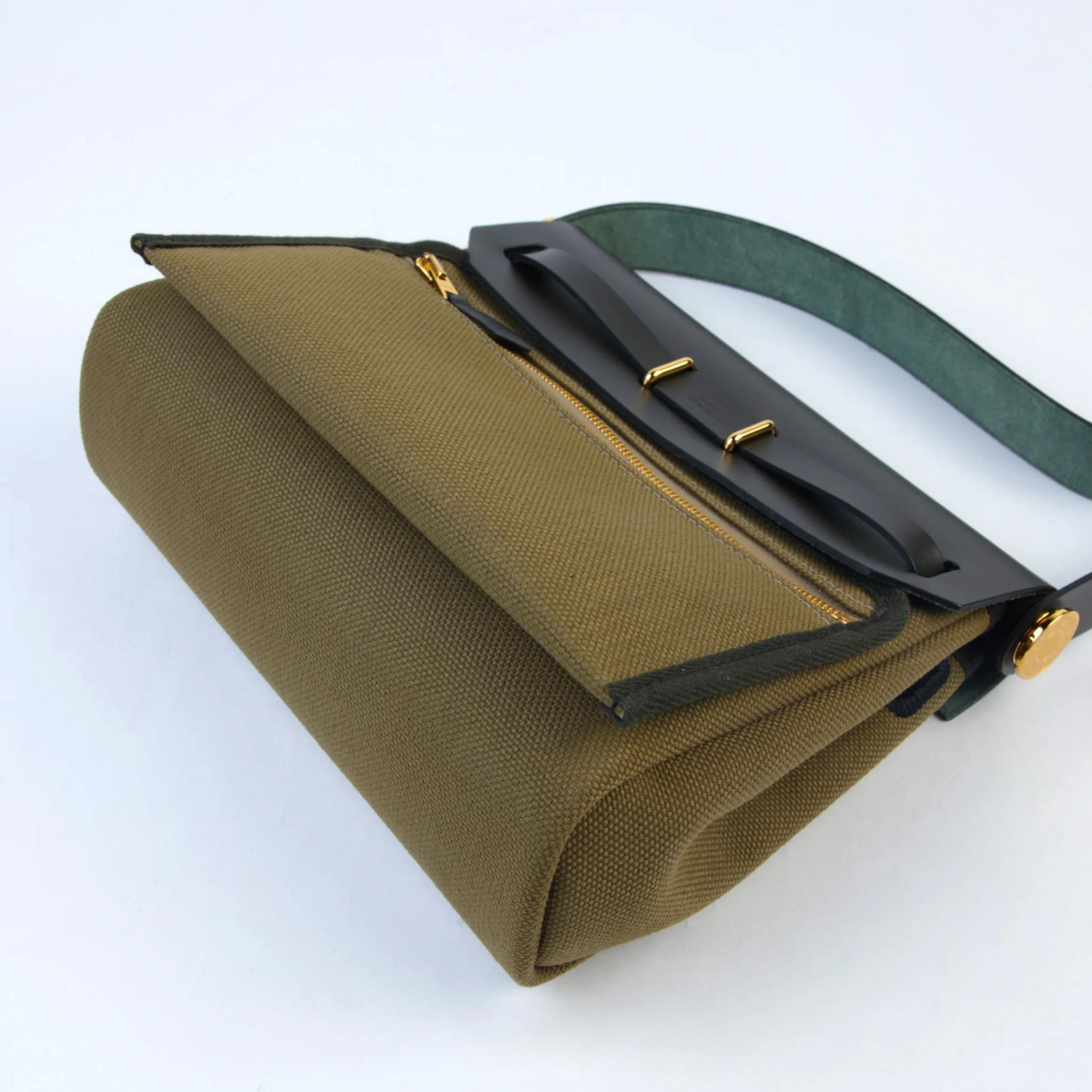 Brand New ( Rank N ) HERMÈS Herbag Zip Mini 20 Vert Olive (61) Khaki Canvas Gold hardware G (2026) - 7