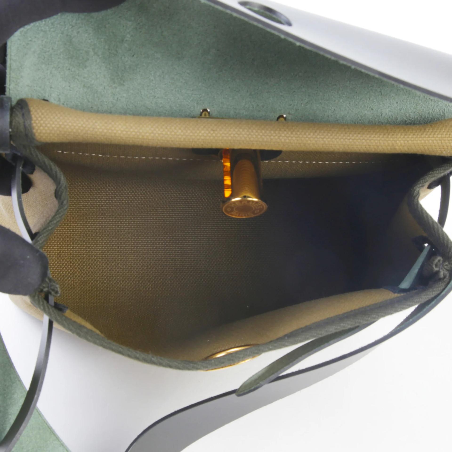 Brand New ( Rank N ) HERMÈS Herbag Zip Mini 20 Vert Olive (61) Khaki Canvas Gold hardware G (2026) - 9