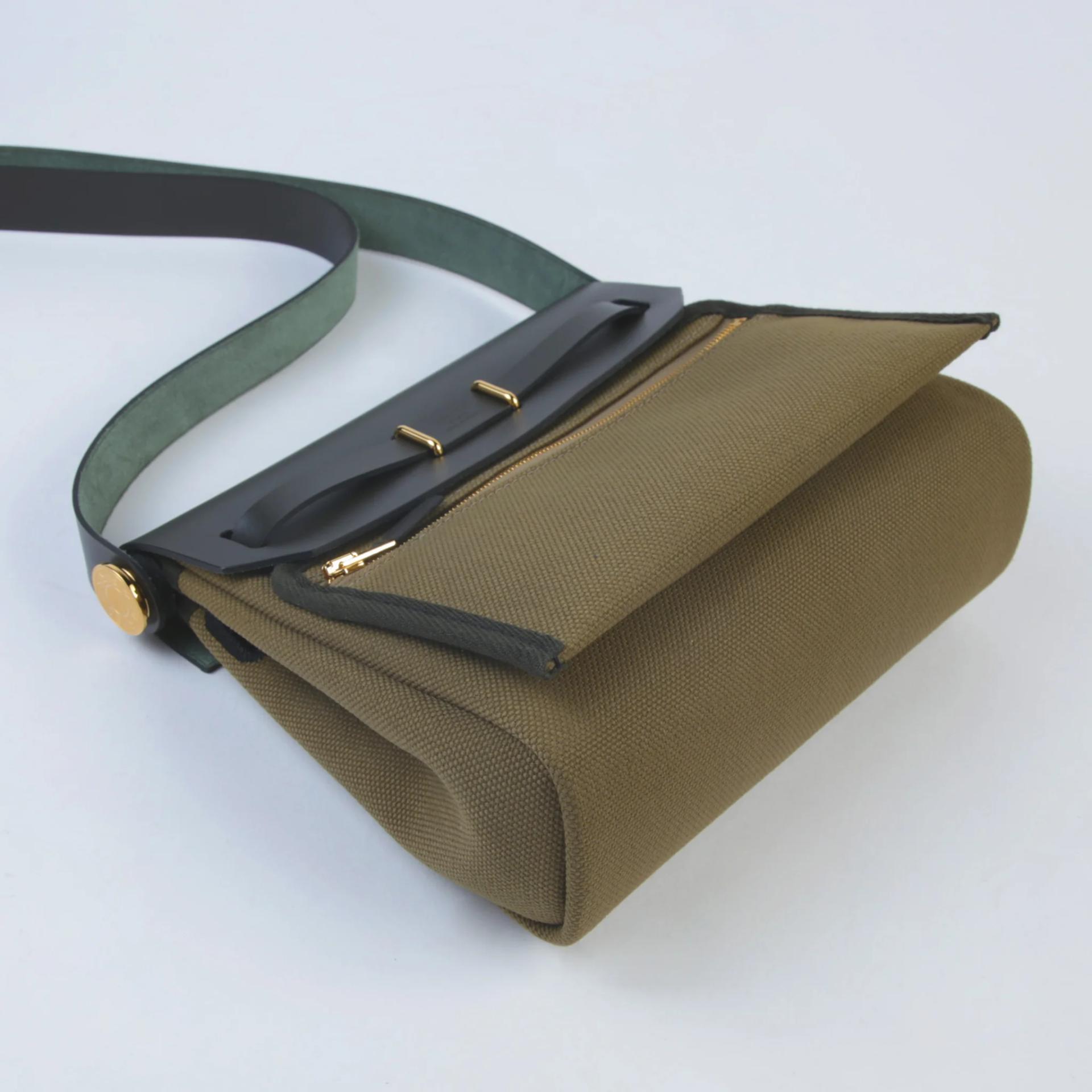 Brand New ( Rank N ) HERMÈS Herbag Zip Mini 20 Vert Olive (61) Khaki Canvas Gold hardware G (2026) - 6
