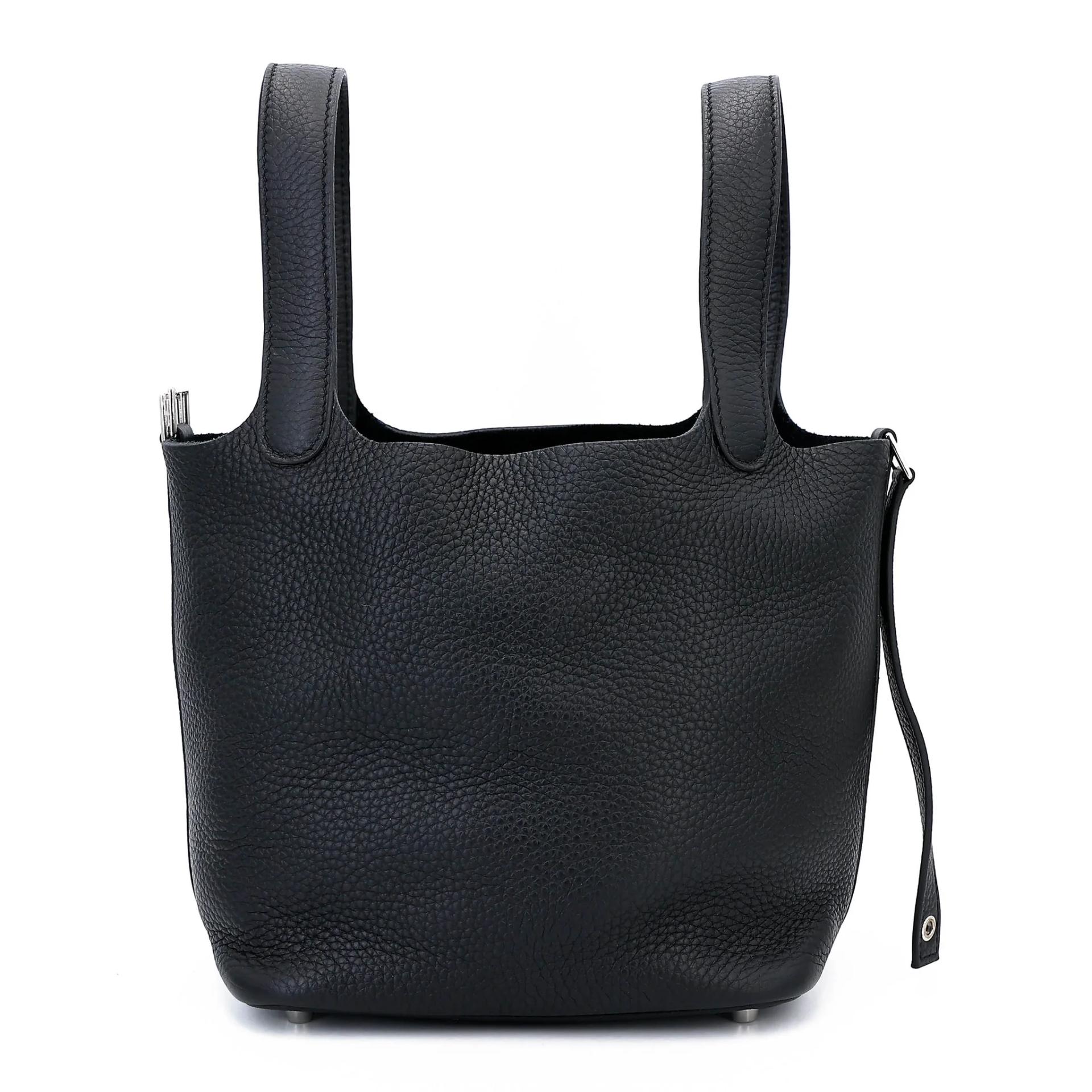 Very Good ( Rank A) HERMÈS Picotin Lock PM Noir (89) Clemence Palladium hardware Z (2021) - 4