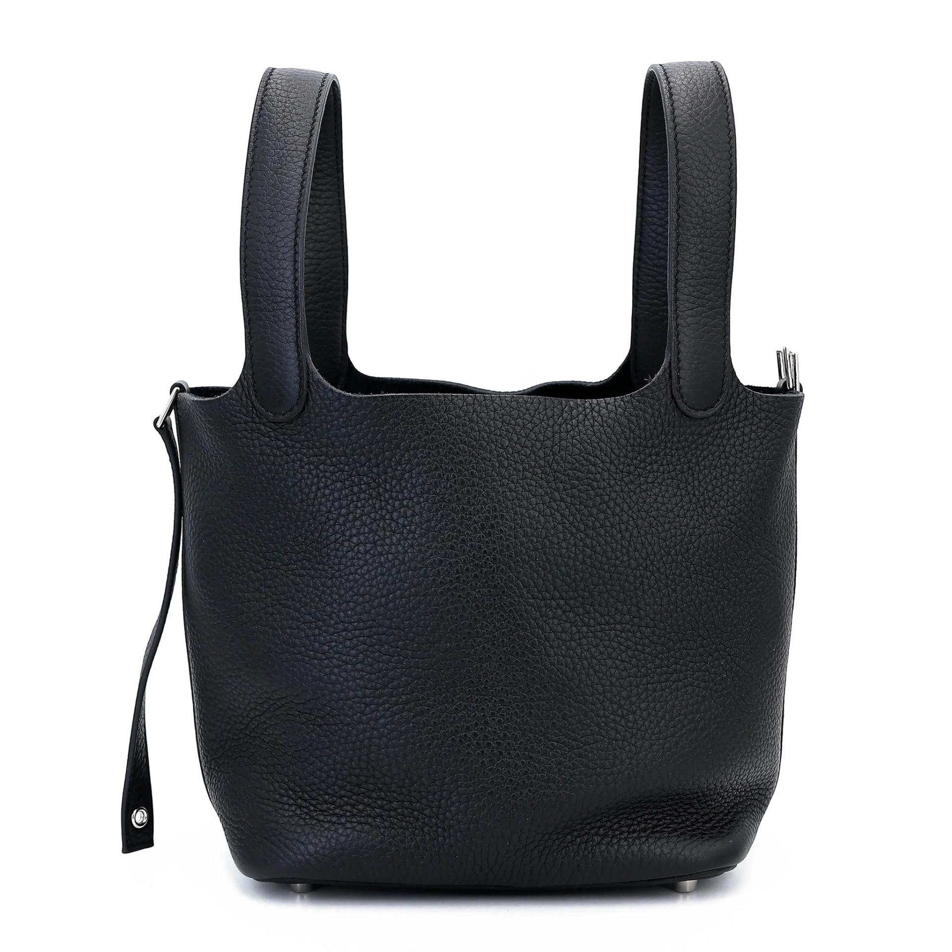 Very Good ( Rank A) HERMÈS Picotin Lock PM Noir (89) Clemence Palladium hardware Z (2021) - 5