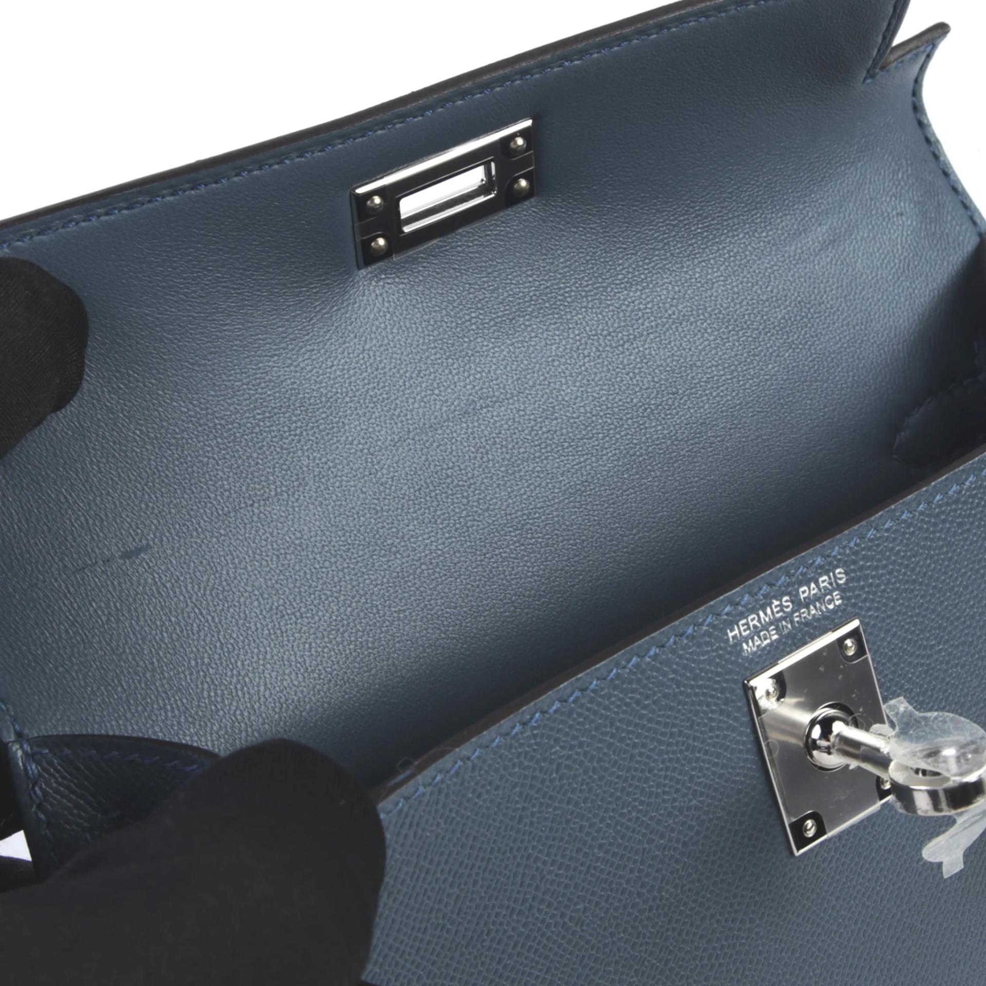 Excellent ( Rank SA ) HERMÈS Mini Kelly II Bleu Tempete (N7) Madame Palladium hardware K (2025) - 10