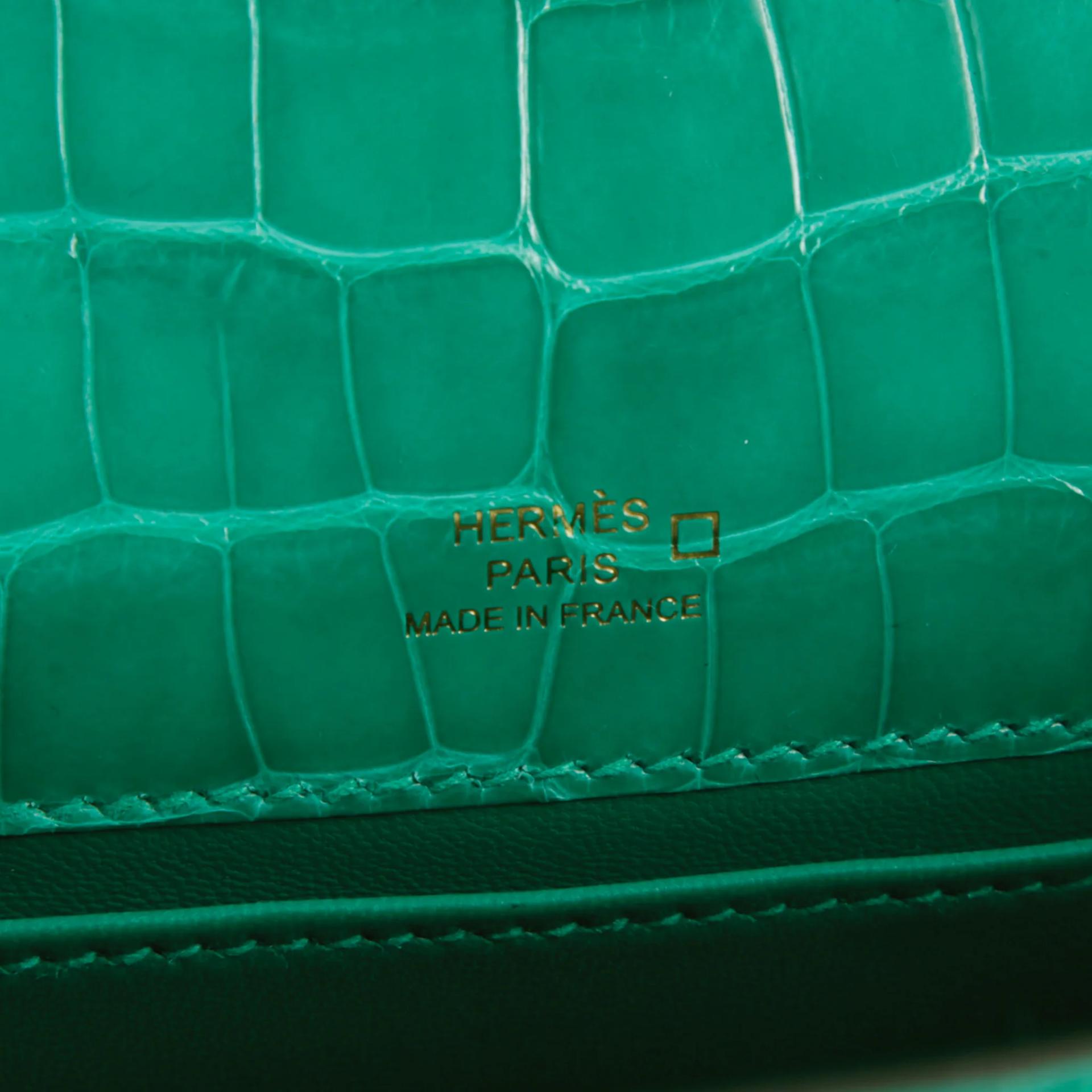 Brand New ( Rank N ) HERMÈS Kelly Pochette Vert Jade (O6) Shiny Alligator Gold hardware G (2026) - 10