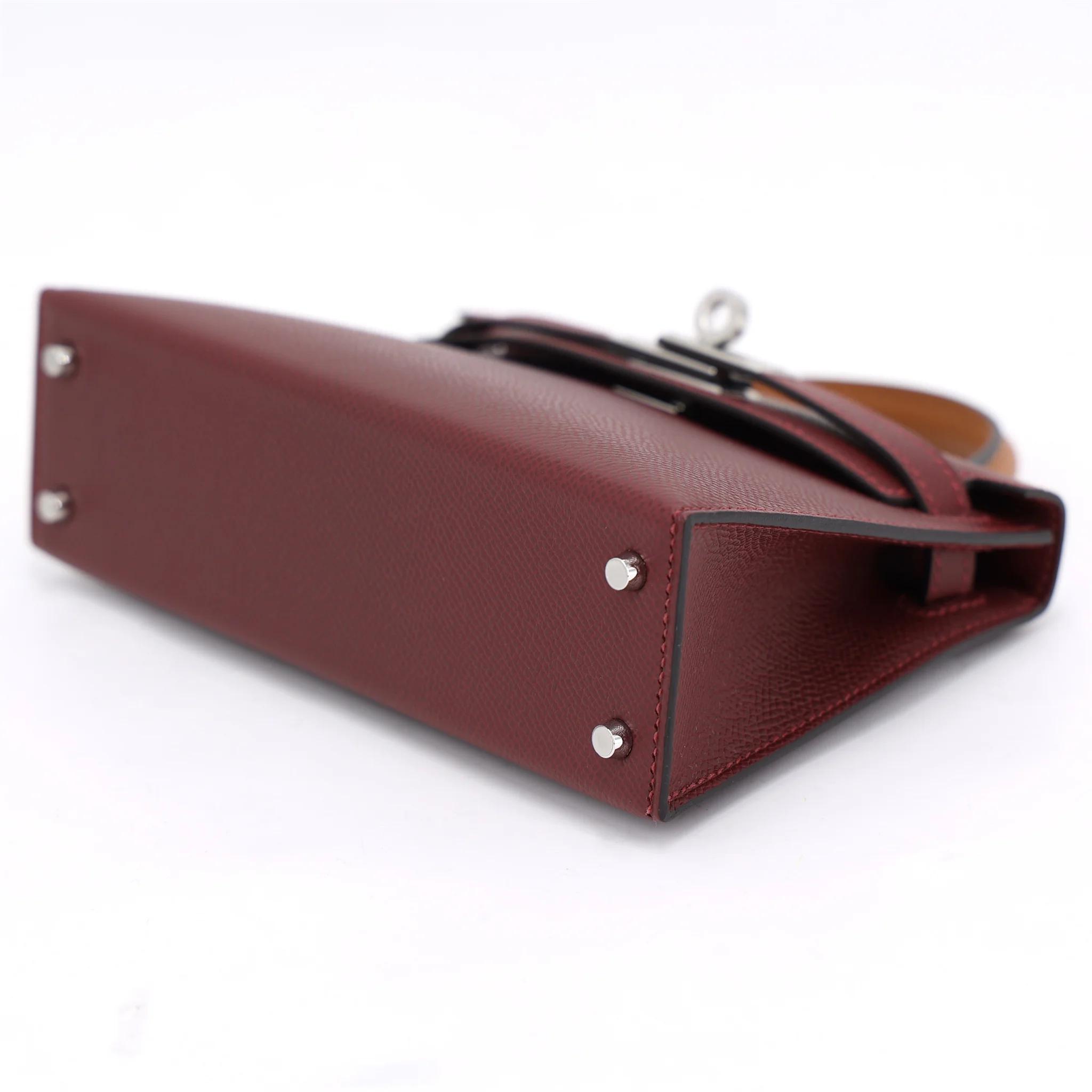Brand New ( Rank N ) HERMÈS Mini Kelly II Bai Brun(T3) Gold (37) Rouge H (55) Epsom Palladium hardware K (2025) - 5