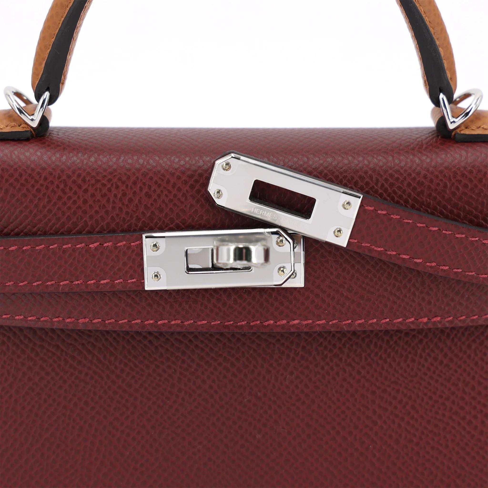 Brand New ( Rank N ) HERMÈS Mini Kelly II Bai Brun(T3) Gold (37) Rouge H (55) Epsom Palladium hardware K (2025) - 8