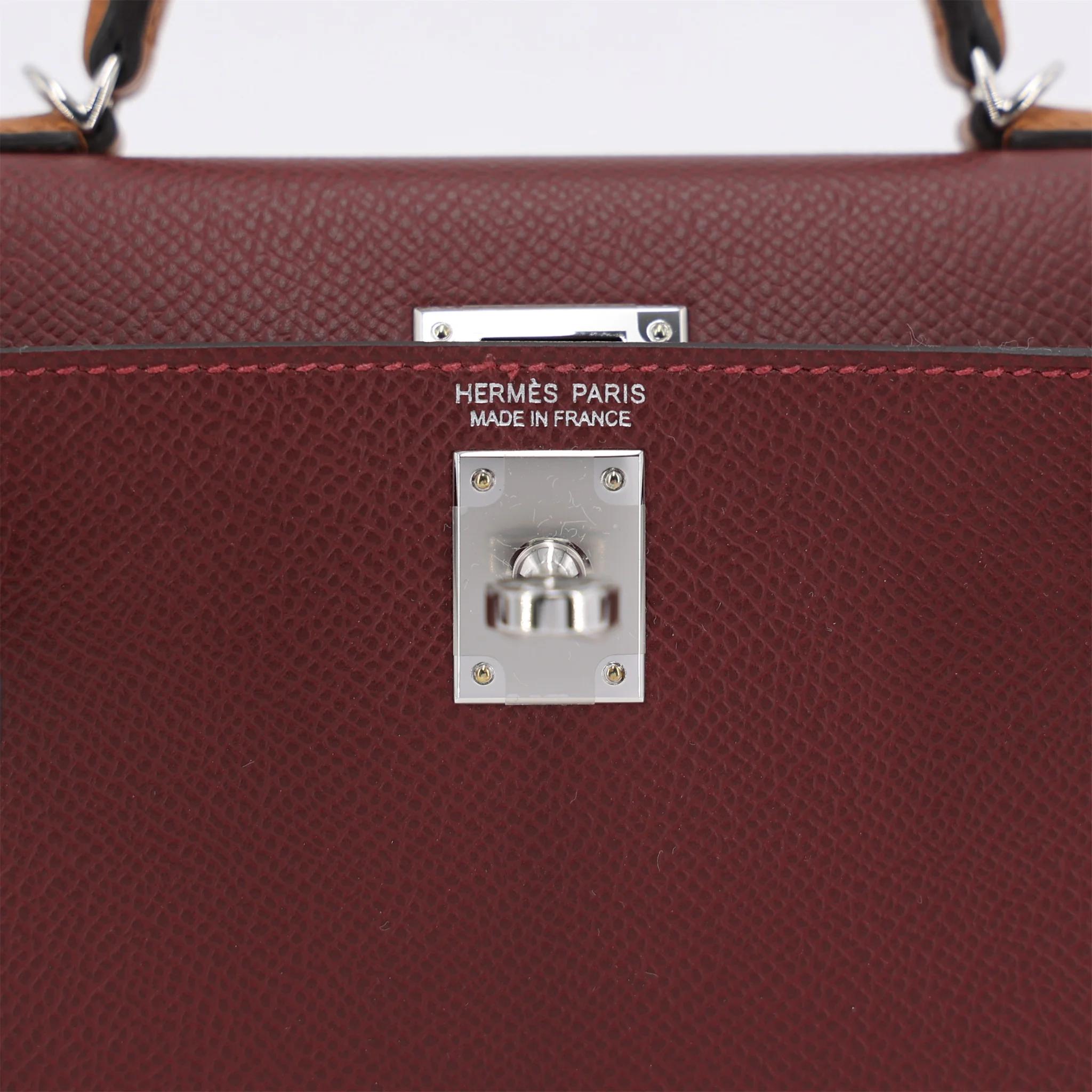 Brand New ( Rank N ) HERMÈS Mini Kelly II Bai Brun(T3) Gold (37) Rouge H (55) Epsom Palladium hardware K (2025) - 10
