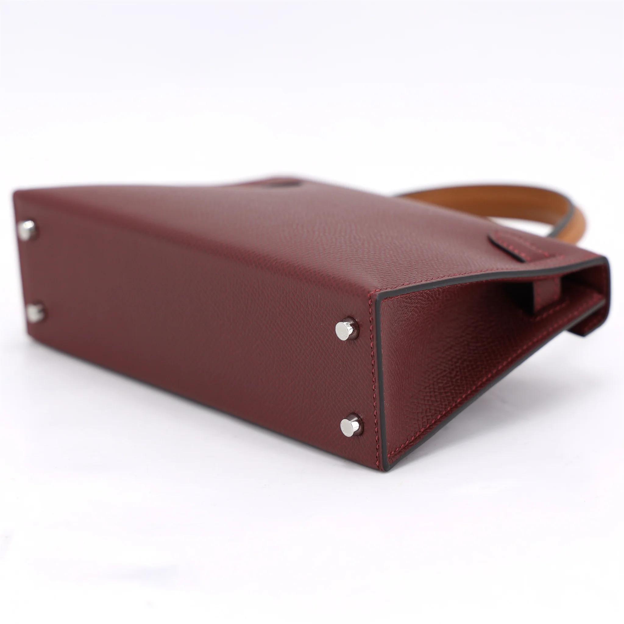 Brand New ( Rank N ) HERMÈS Mini Kelly II Bai Brun(T3) Gold (37) Rouge H (55) Epsom Palladium hardware K (2025) - 7