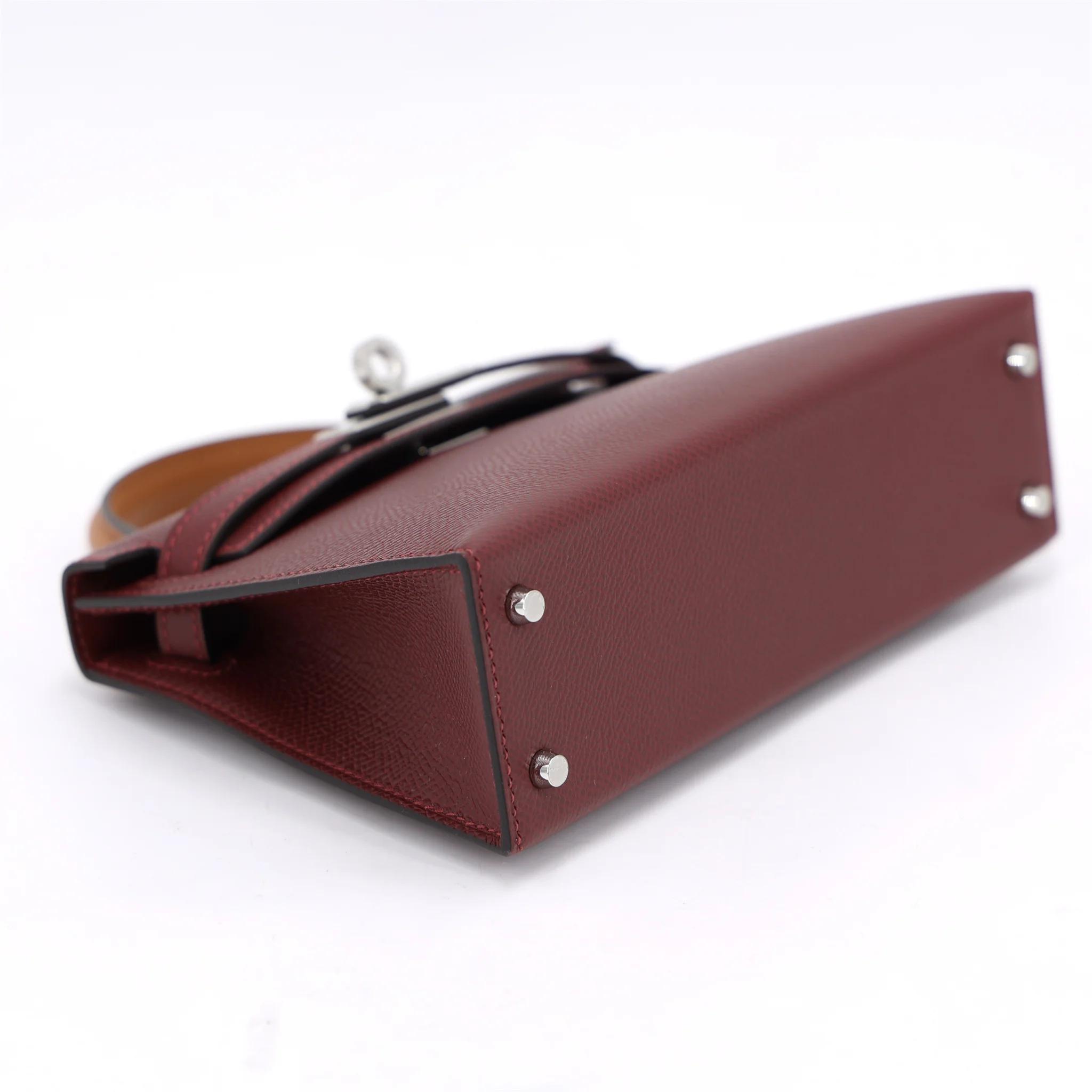 Brand New ( Rank N ) HERMÈS Mini Kelly II Bai Brun(T3) Gold (37) Rouge H (55) Epsom Palladium hardware K (2025) - 4