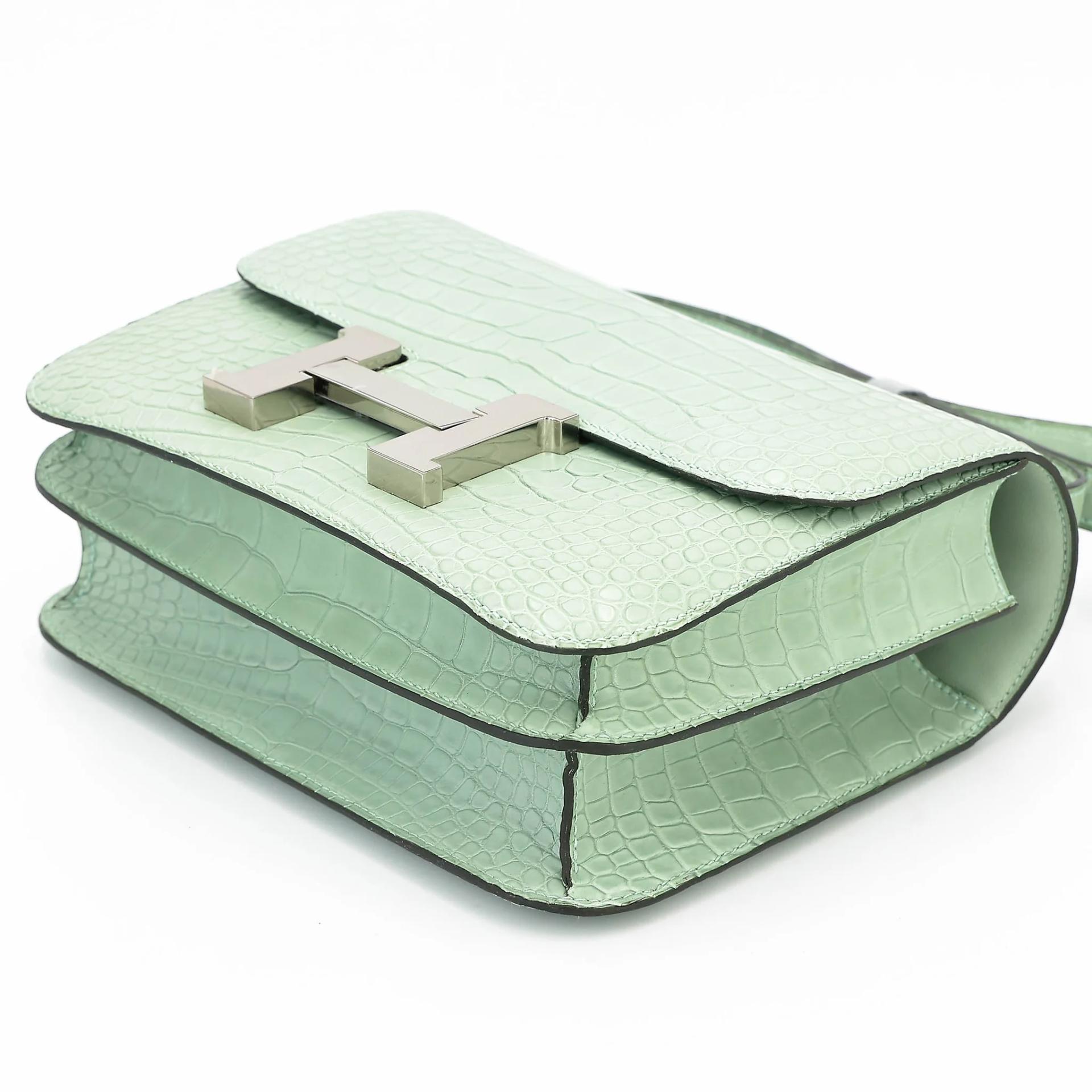Excellent ( Rank SA ) HERMÈS Constance 24 Vert d’Eau (6U) Matte Alligator Palladium hardware C (2018) - 4