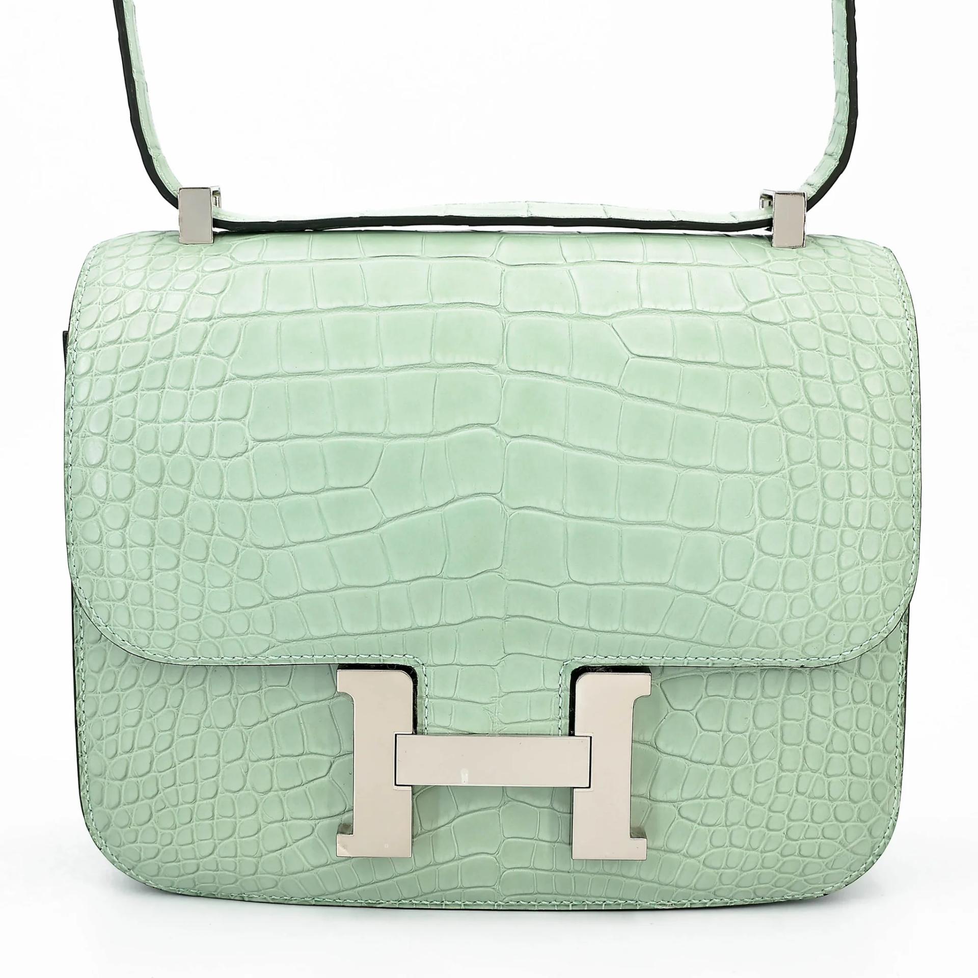 Excellent ( Rank SA ) HERMÈS Constance 24 Vert d’Eau (6U) Matte Alligator Palladium hardware C (2018) - 1