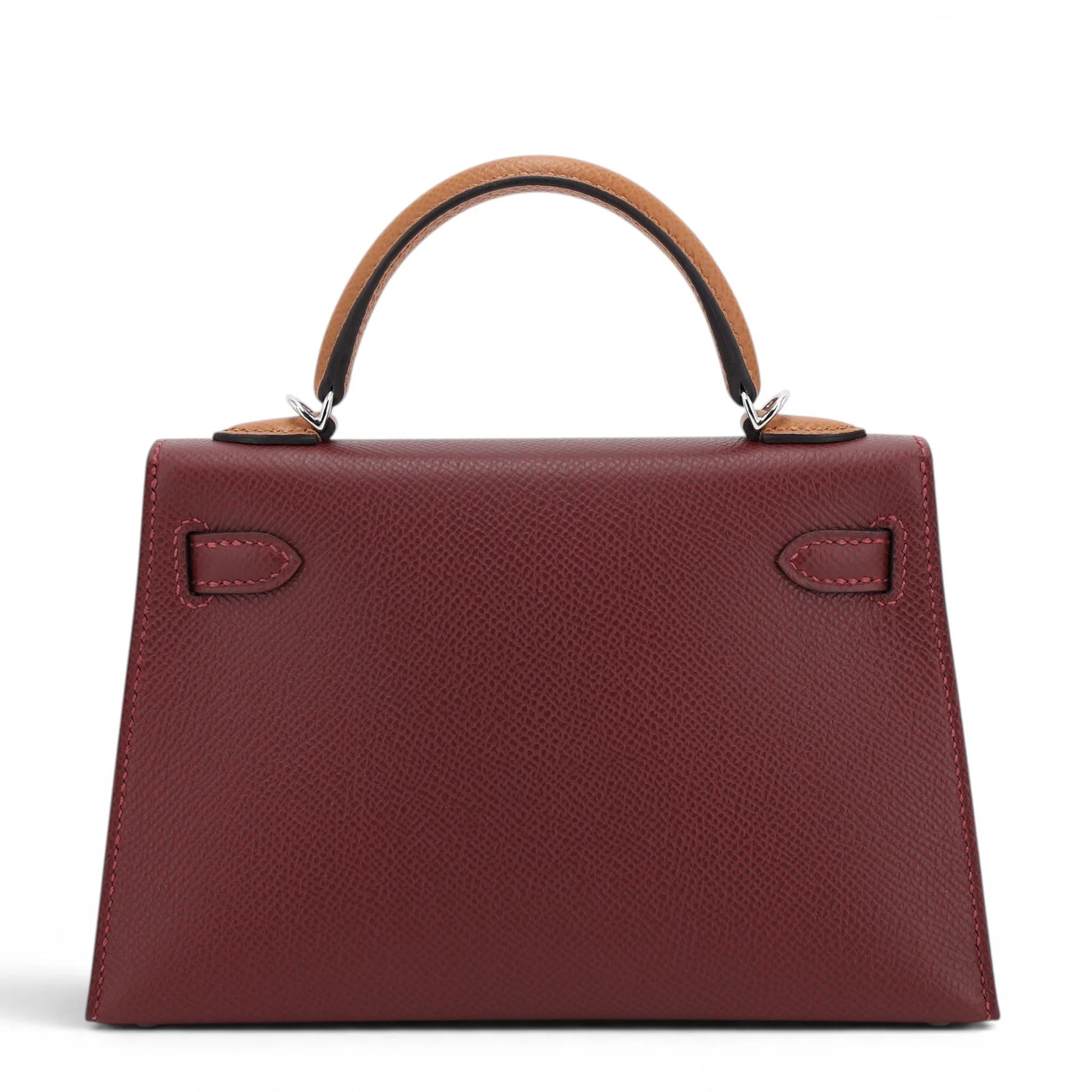 Brand New ( Rank N ) HERMÈS Mini Kelly II Bai Brun(T3) Gold (37) Rouge H (55) Epsom Palladium hardware K (2025) - 2