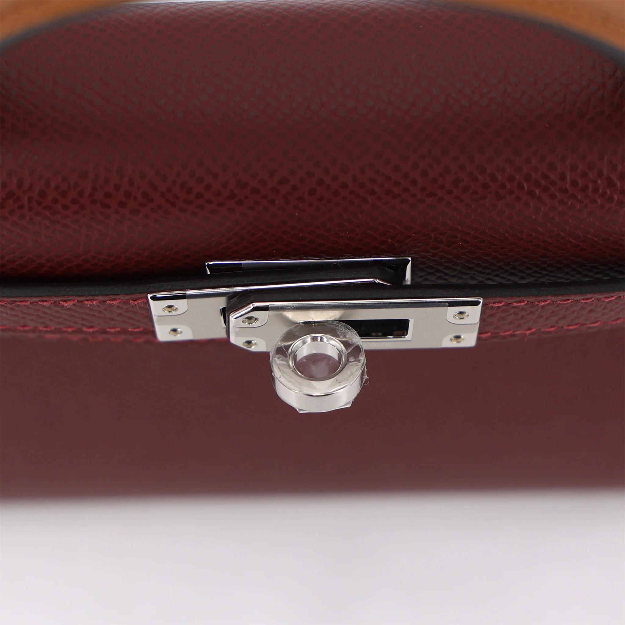 Brand New ( Rank N ) HERMÈS Mini Kelly II Bai Brun(T3) Gold (37) Rouge H (55) Epsom Palladium hardware K (2025) - 9