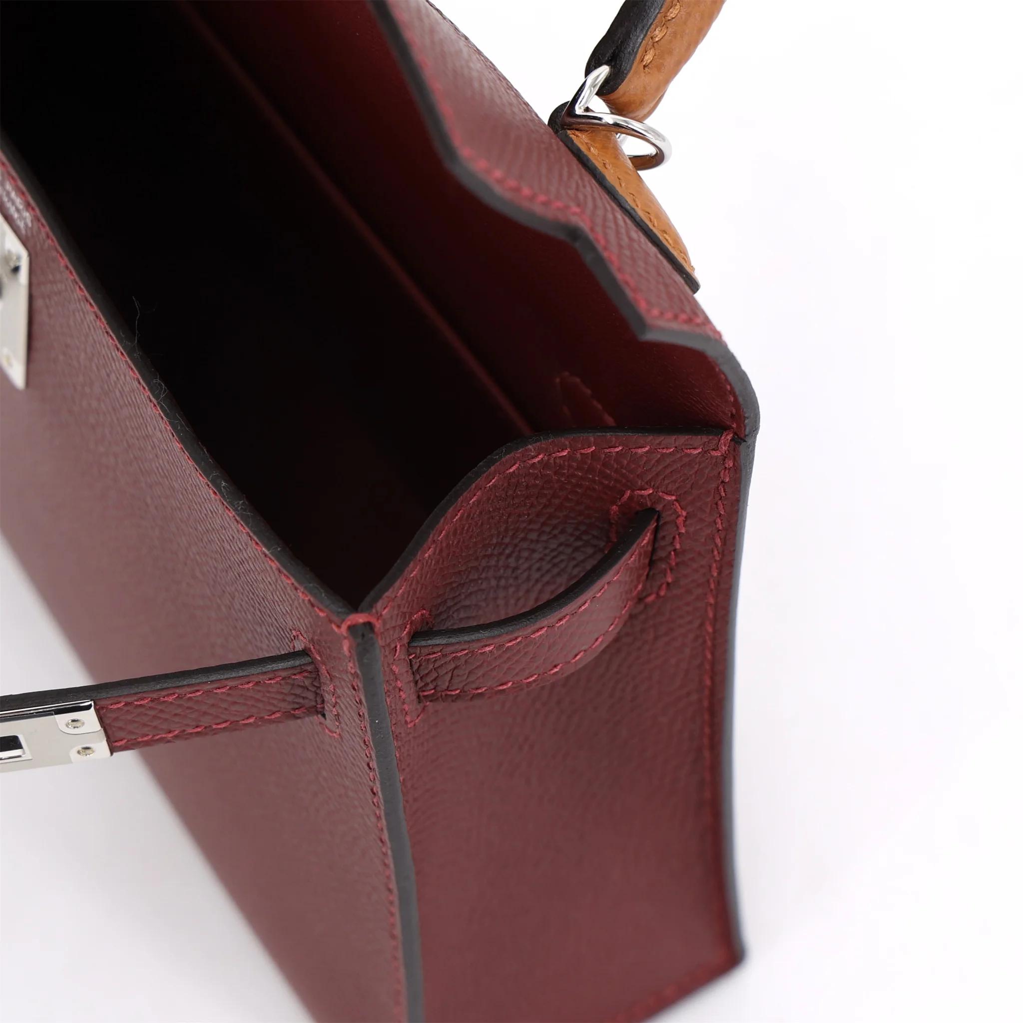 Brand New ( Rank N ) HERMÈS Mini Kelly II Bai Brun(T3) Gold (37) Rouge H (55) Epsom Palladium hardware K (2025) - 13