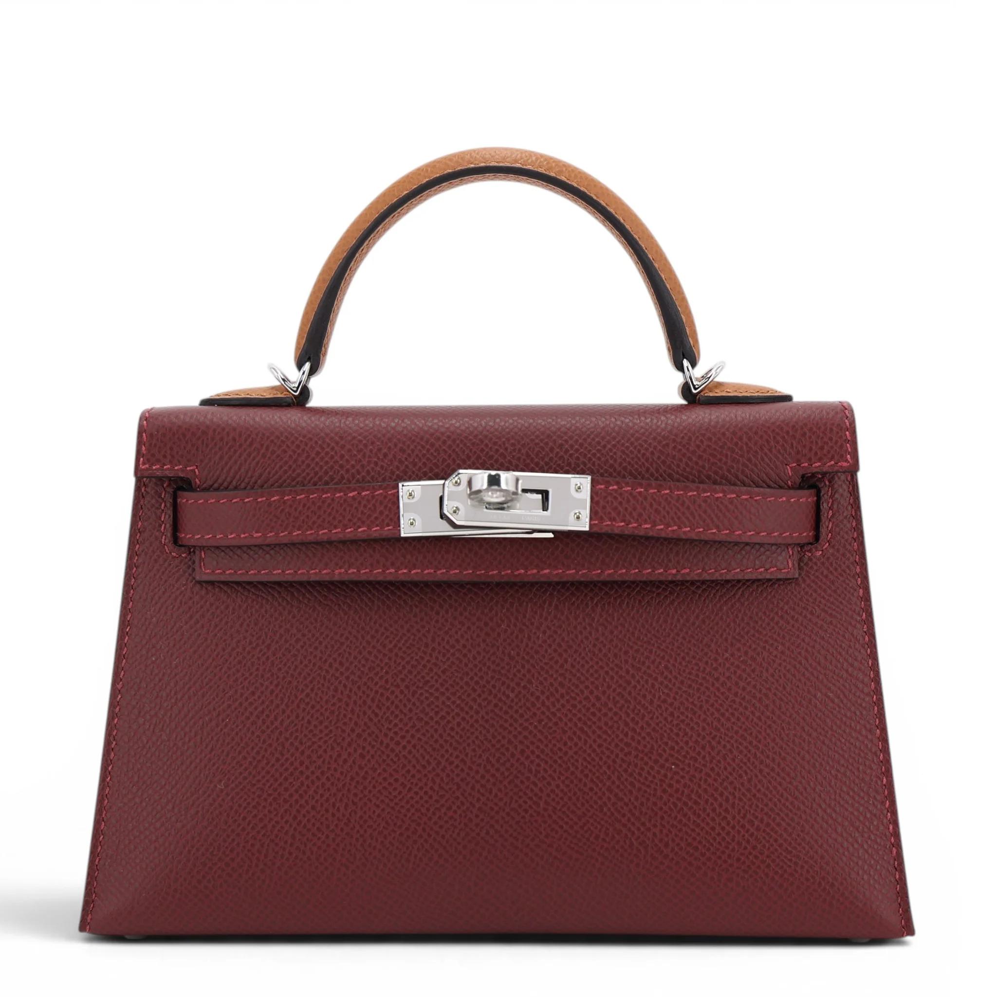 Brand New ( Rank N ) HERMÈS Mini Kelly II Bai Brun(T3) Gold (37) Rouge H (55) Epsom Palladium hardware K (2025) - 1