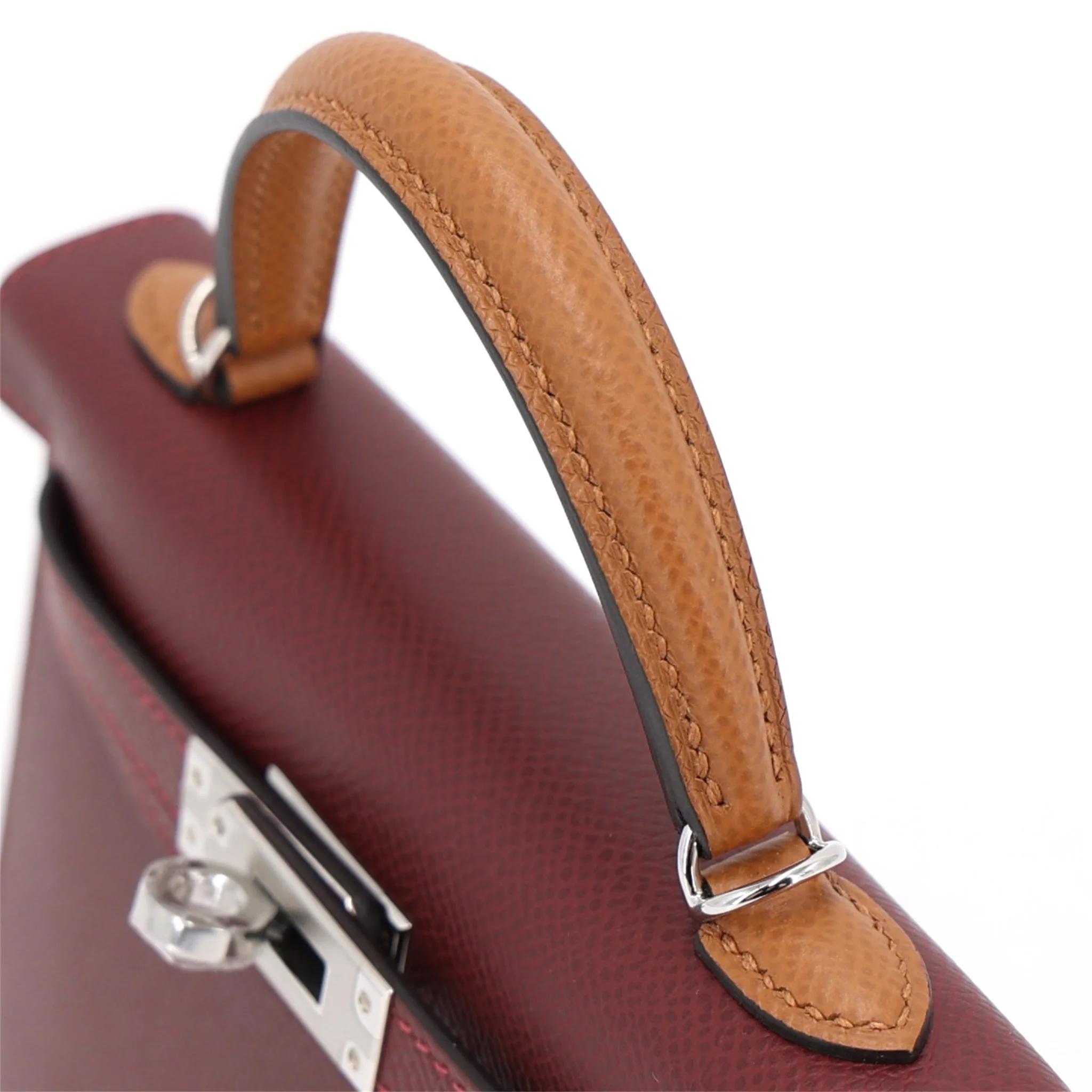 Brand New ( Rank N ) HERMÈS Mini Kelly II Bai Brun(T3) Gold (37) Rouge H (55) Epsom Palladium hardware K (2025) - 3