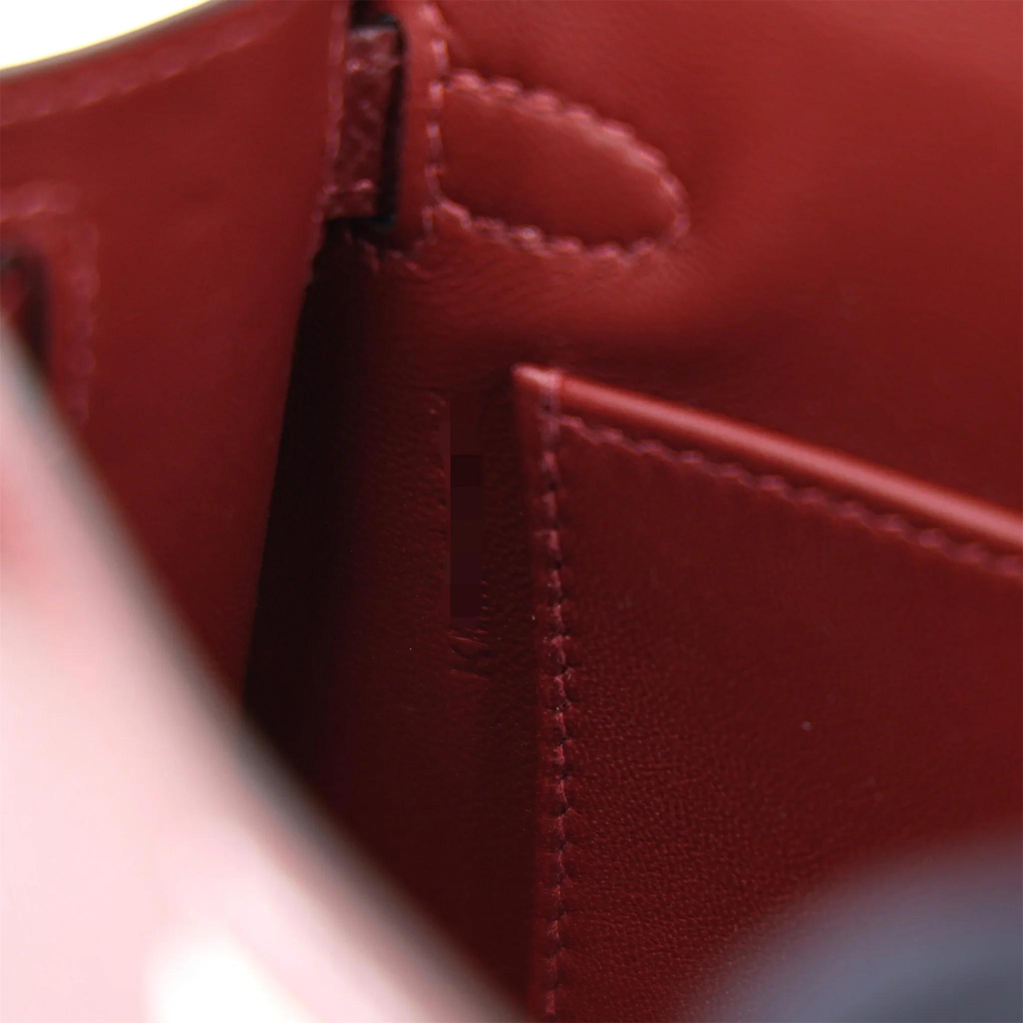 Brand New ( Rank N ) HERMÈS Mini Kelly II Bai Brun(T3) Gold (37) Rouge H (55) Epsom Palladium hardware K (2025) - 14