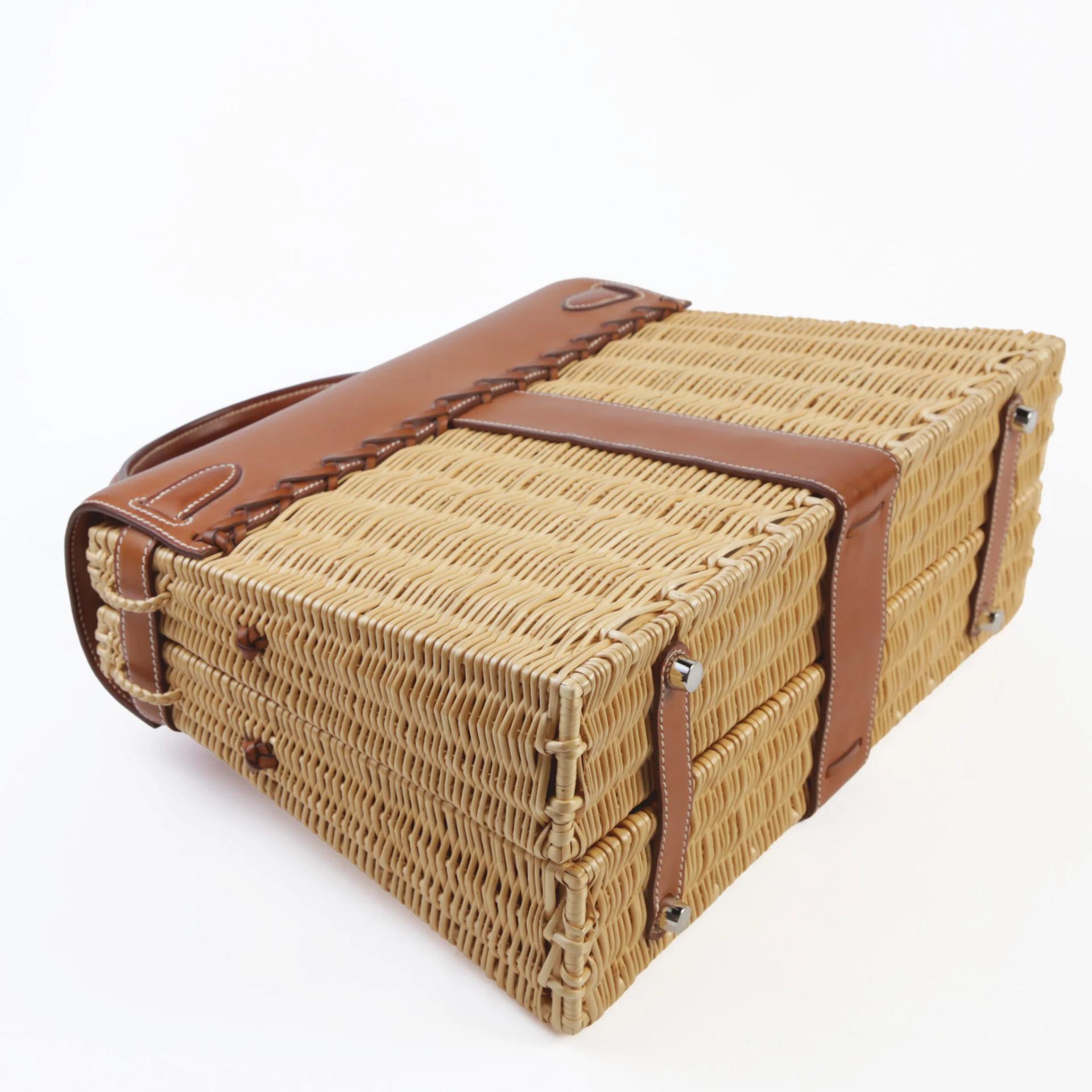 Very Good ( Rank A) HERMÈS Limited Edition Kelly 35 Picnic Fauve (34) Osier Wicker Barenia Palladium hardware Square O (2011) - 8