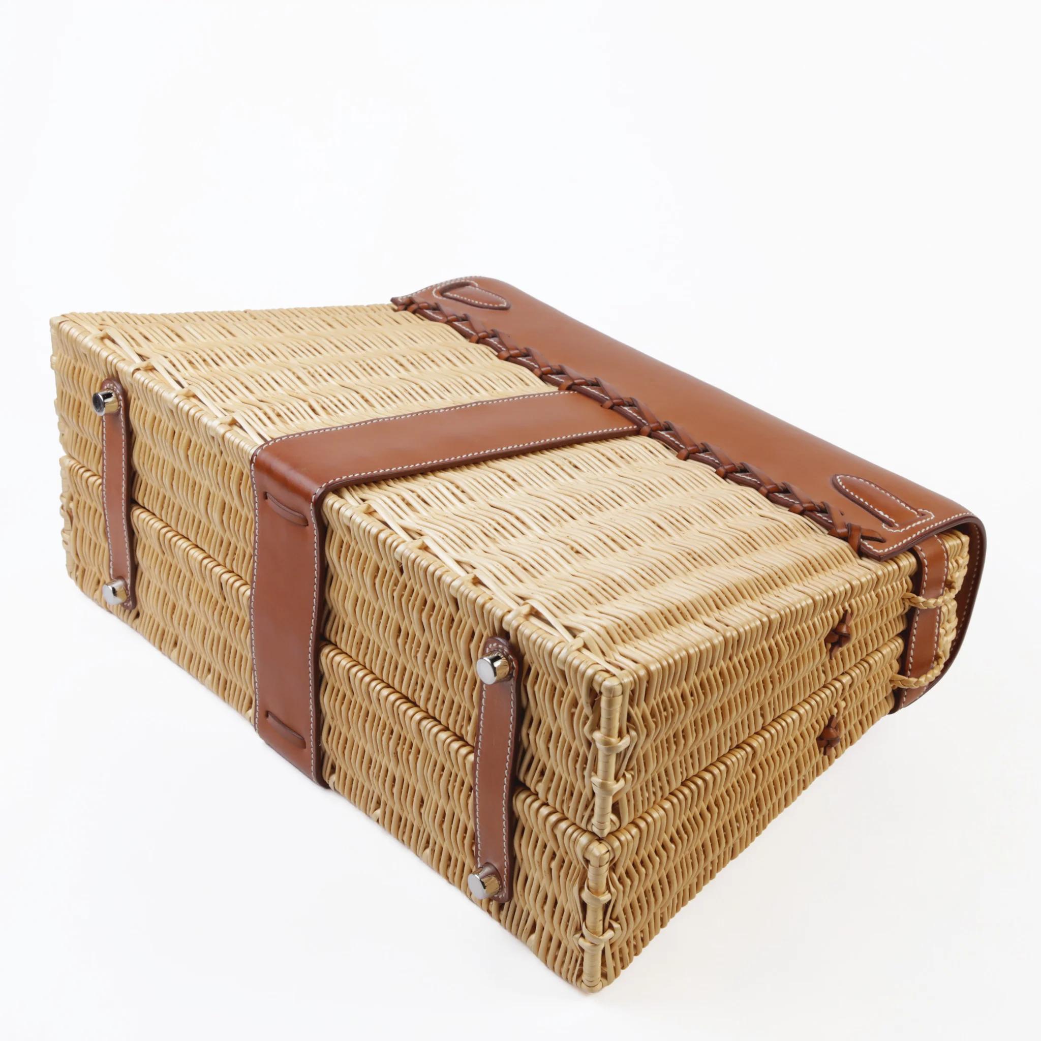 Very Good ( Rank A) HERMÈS Limited Edition Kelly 35 Picnic Fauve (34) Osier Wicker Barenia Palladium hardware Square O (2011) - 9