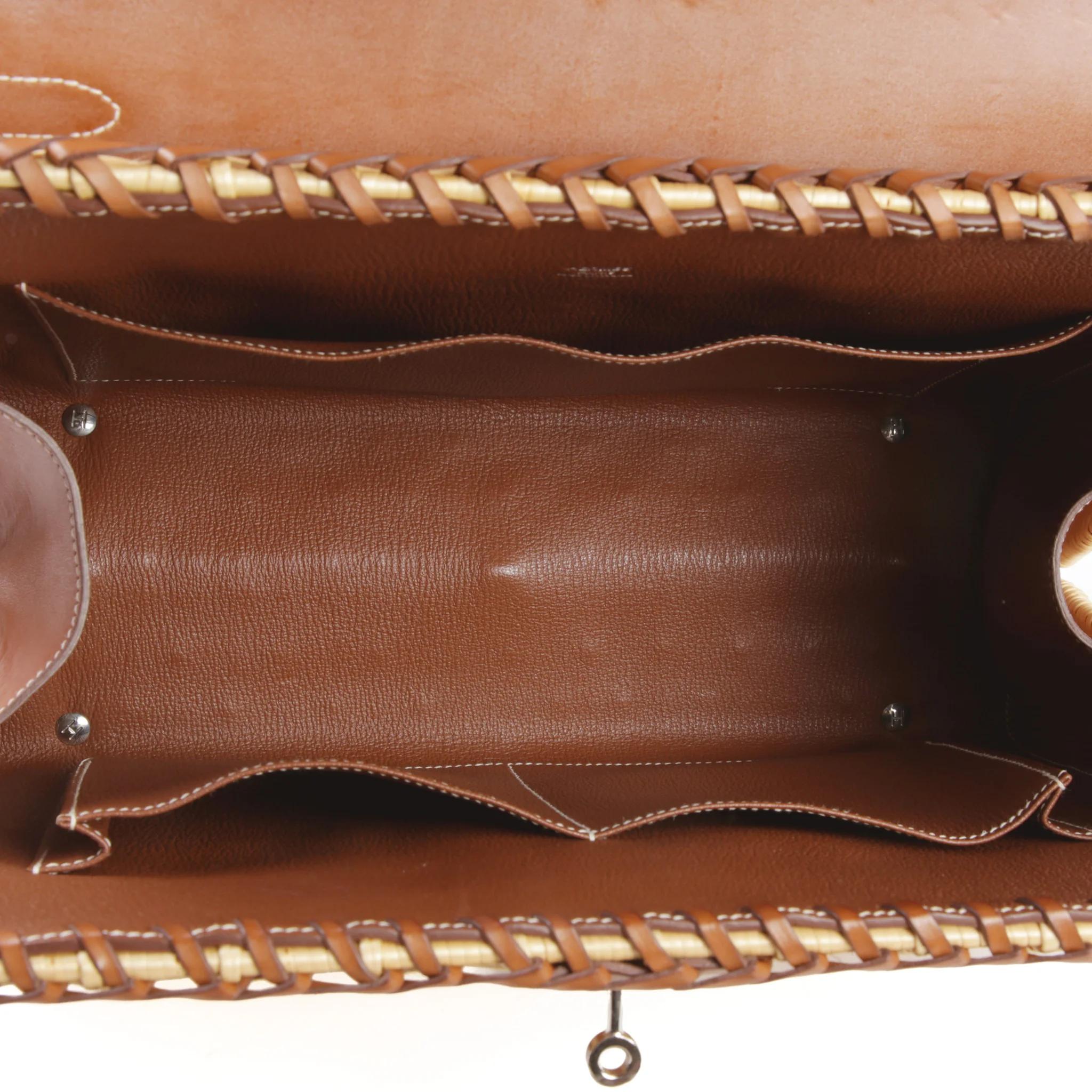 Very Good ( Rank A) HERMÈS Limited Edition Kelly 35 Picnic Fauve (34) Osier Wicker Barenia Palladium hardware Square O (2011) - 17