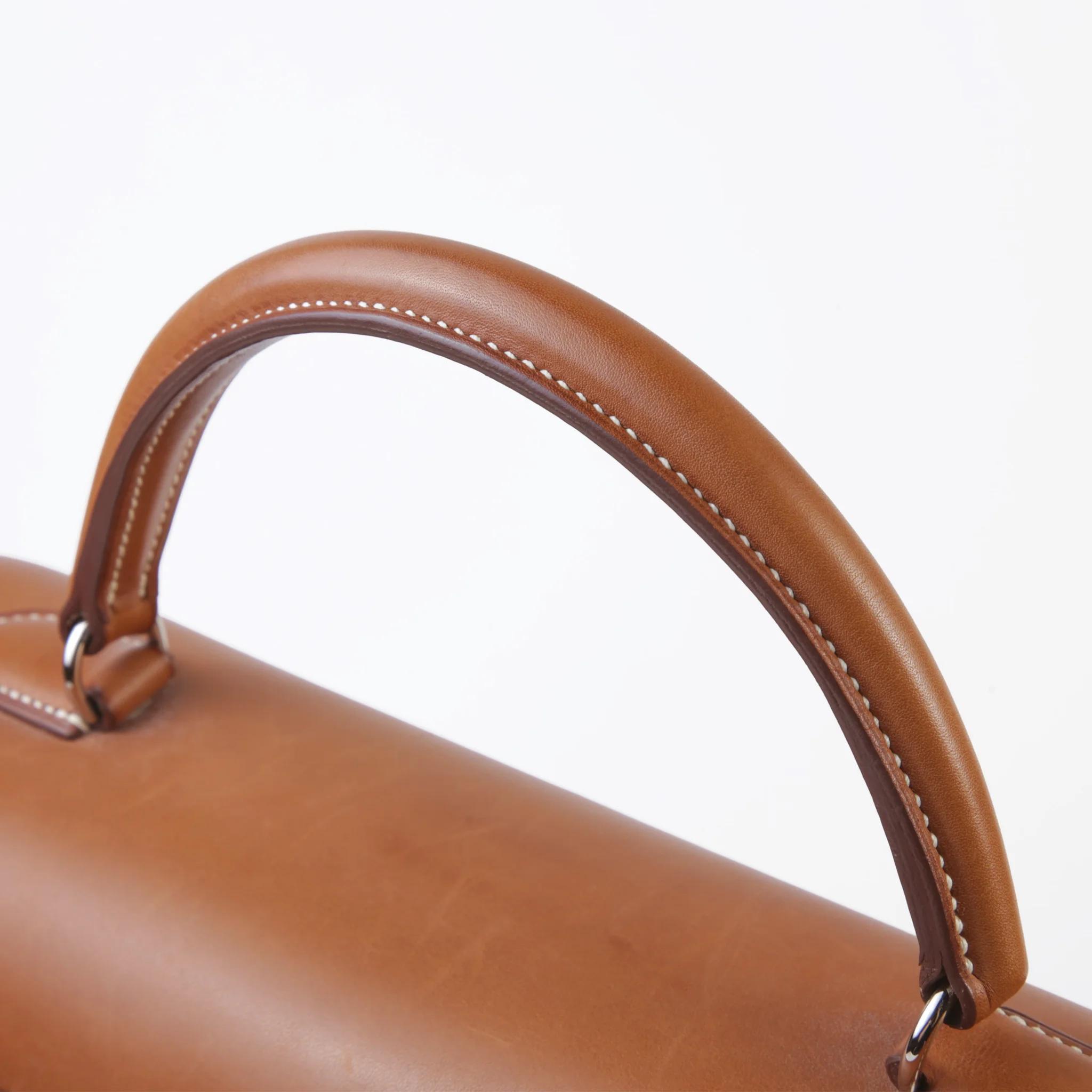 Very Good ( Rank A) HERMÈS Limited Edition Kelly 35 Picnic Fauve (34) Osier Wicker Barenia Palladium hardware Square O (2011) - 3