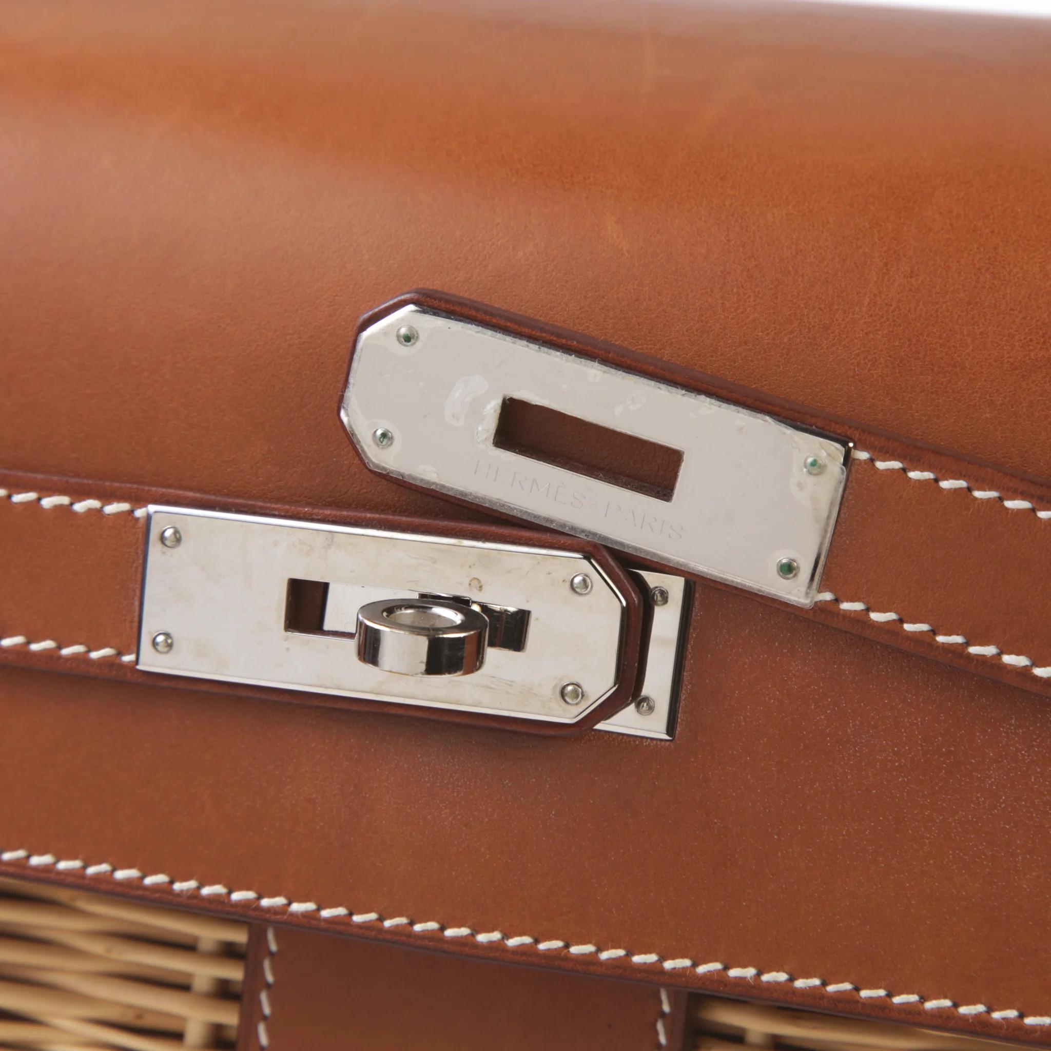 Very Good ( Rank A) HERMÈS Limited Edition Kelly 35 Picnic Fauve (34) Osier Wicker Barenia Palladium hardware Square O (2011) - 10
