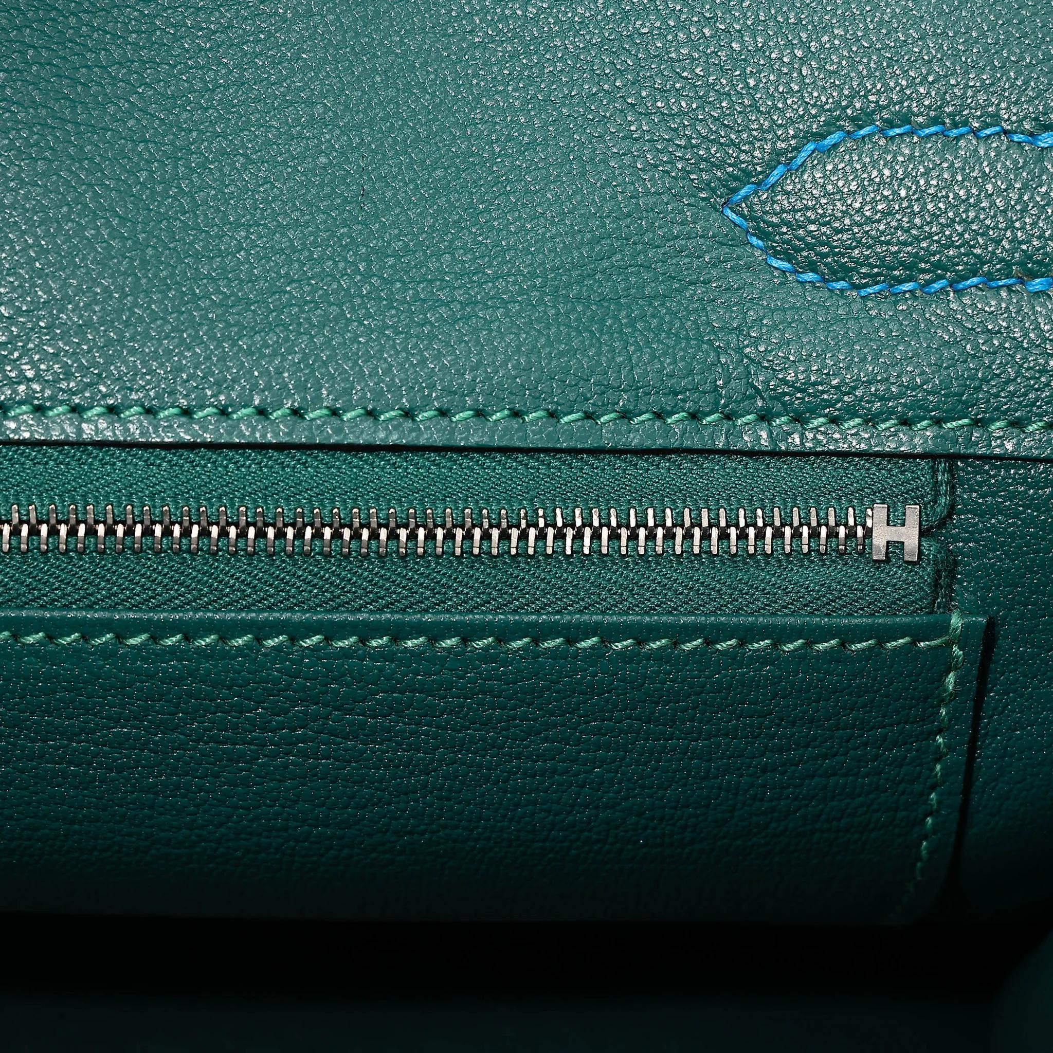 A美品 HERMÈS 愛馬仕 Birkin 30 Verso B3 坦桑尼亞藍 Bleu Zanzibar Z6 孔雀綠 Malachite Togo小牛皮 銀扣 A刻 2017年 - 22