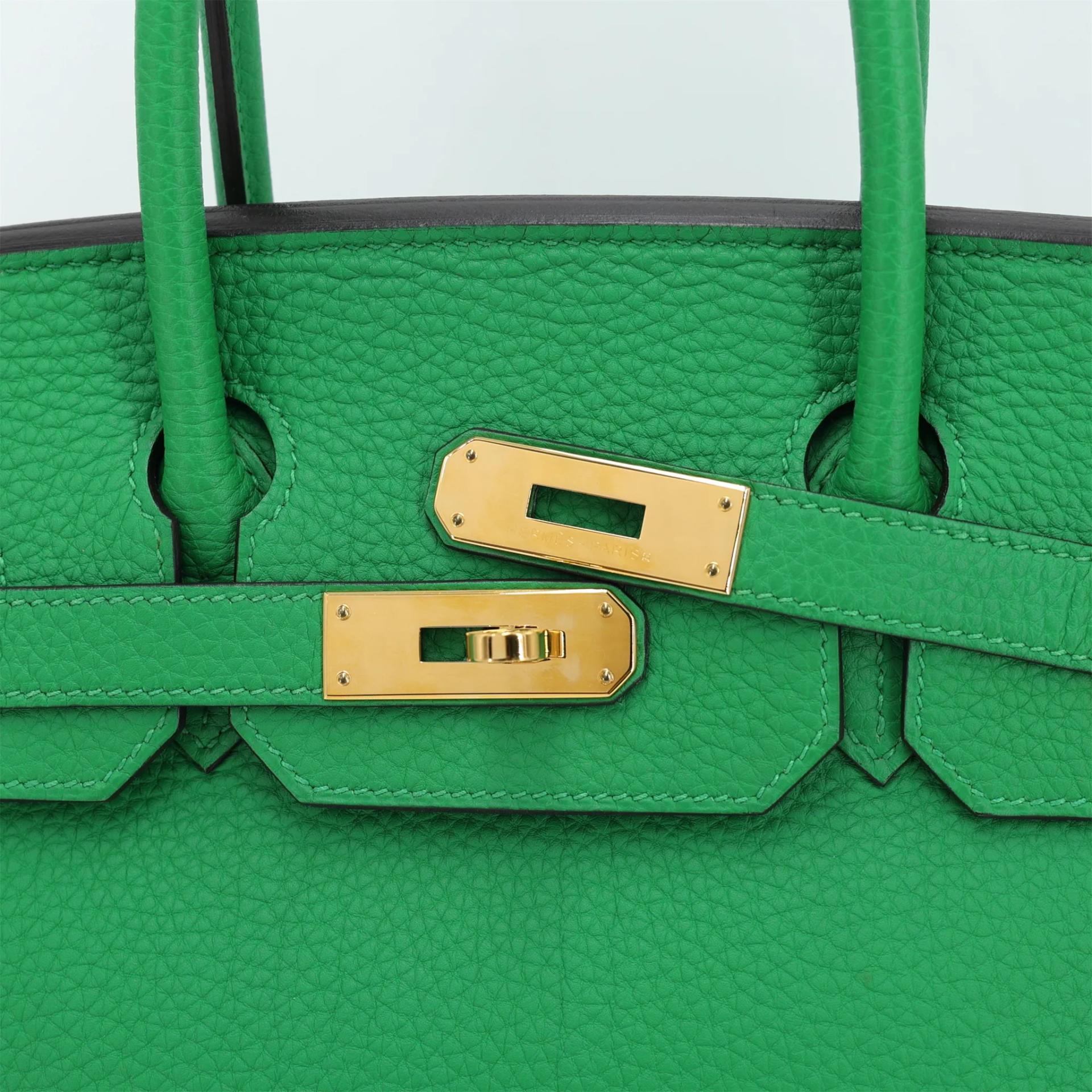 Excellent ( Rank SA ) HERMÈS Birkin 30 Bamboo (1K) Togo Gold hardware Square R (2014) - 8