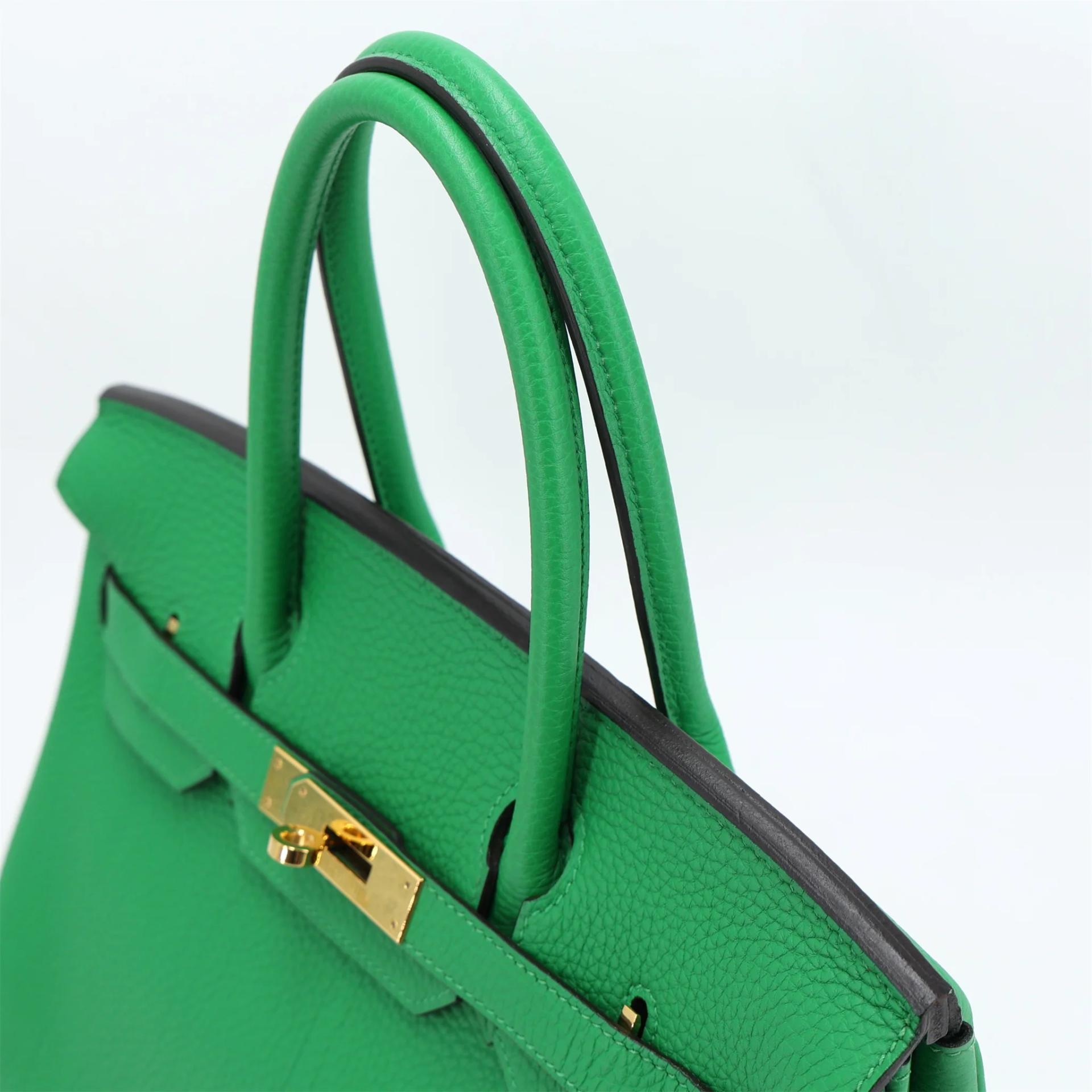Excellent ( Rank SA ) HERMÈS Birkin 30 Bamboo (1K) Togo Gold hardware Square R (2014) - 3