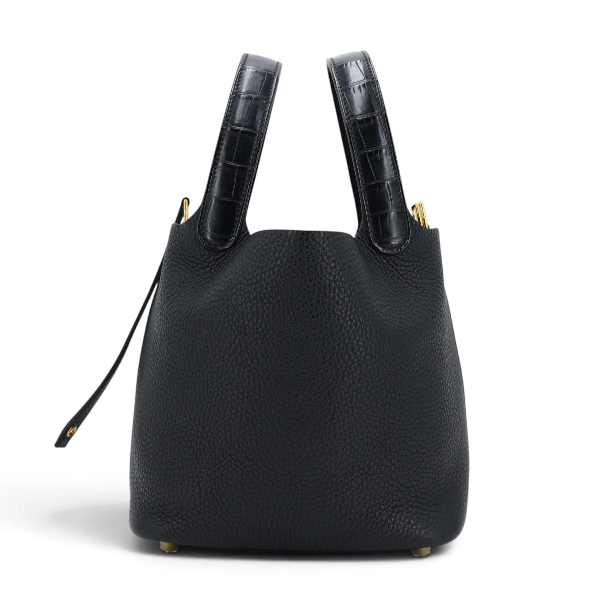 Excellent ( Rank SA ) HERMÈS Picotin Lock PM Touch Noir (89) Matte Alligator Clemence Gold hardware Y (2020) - 4