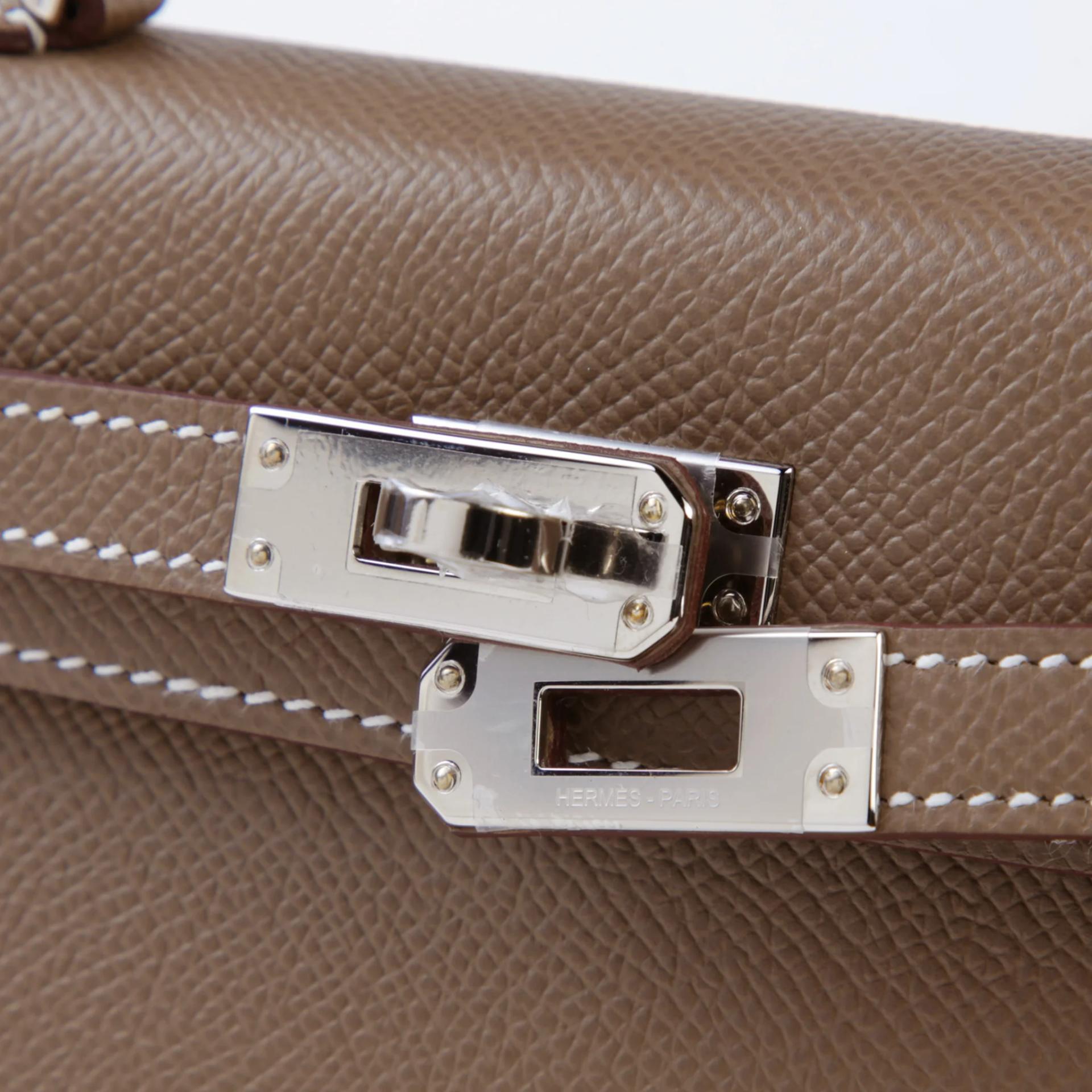 Brand New ( Rank N ) HERMÈS Mini Kelly II Etoupe (18) Epsom Palladium hardware G (2026) - 8