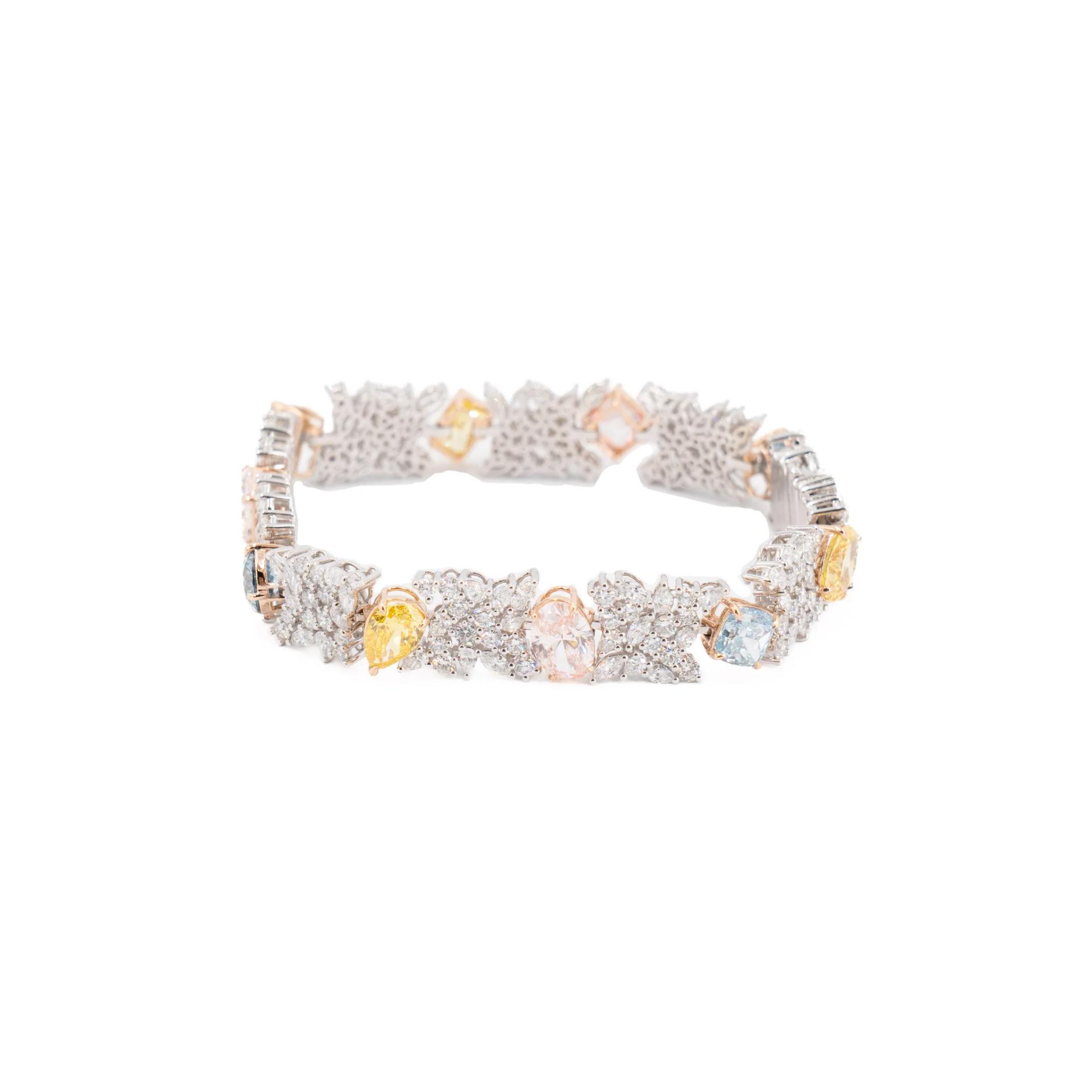 Brand New ( Rank N ) Mira MIRA Premium Collection Colorful Bracelet Yellow Blue Pink 18K White Gold Diamond - 3