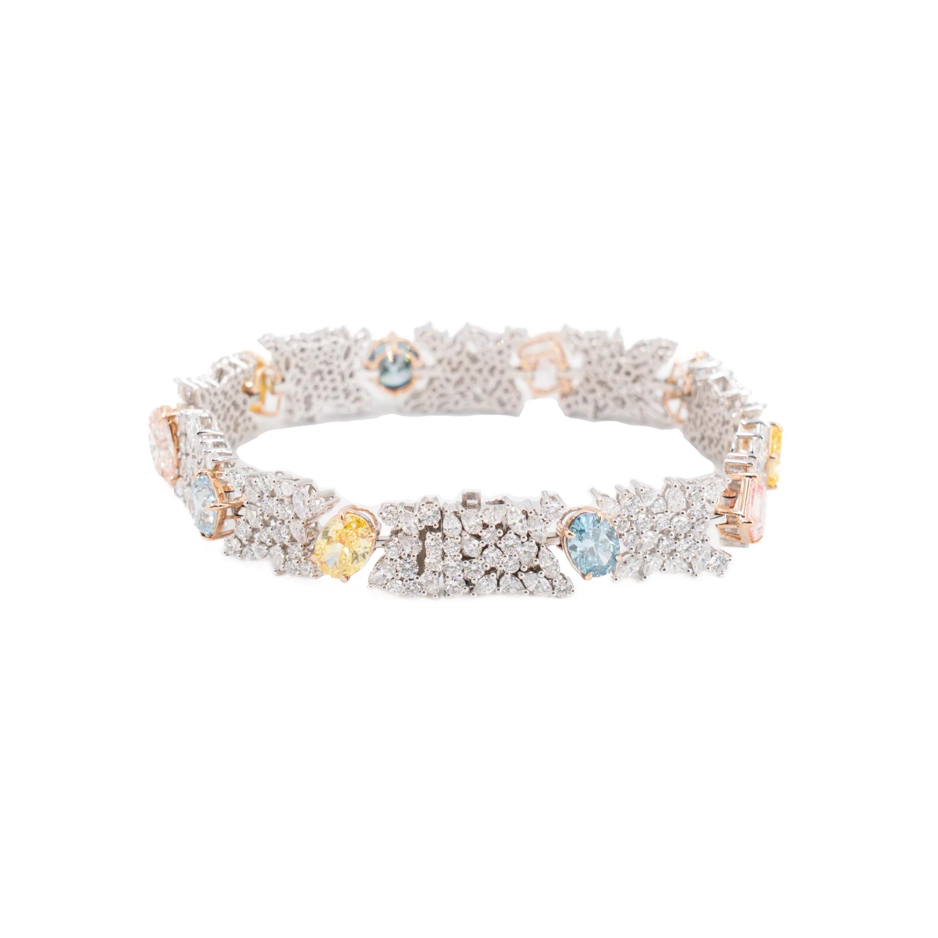 Brand New ( Rank N ) Mira MIRA Premium Collection Colorful Bracelet Yellow Blue Pink 18K White Gold Diamond - 2
