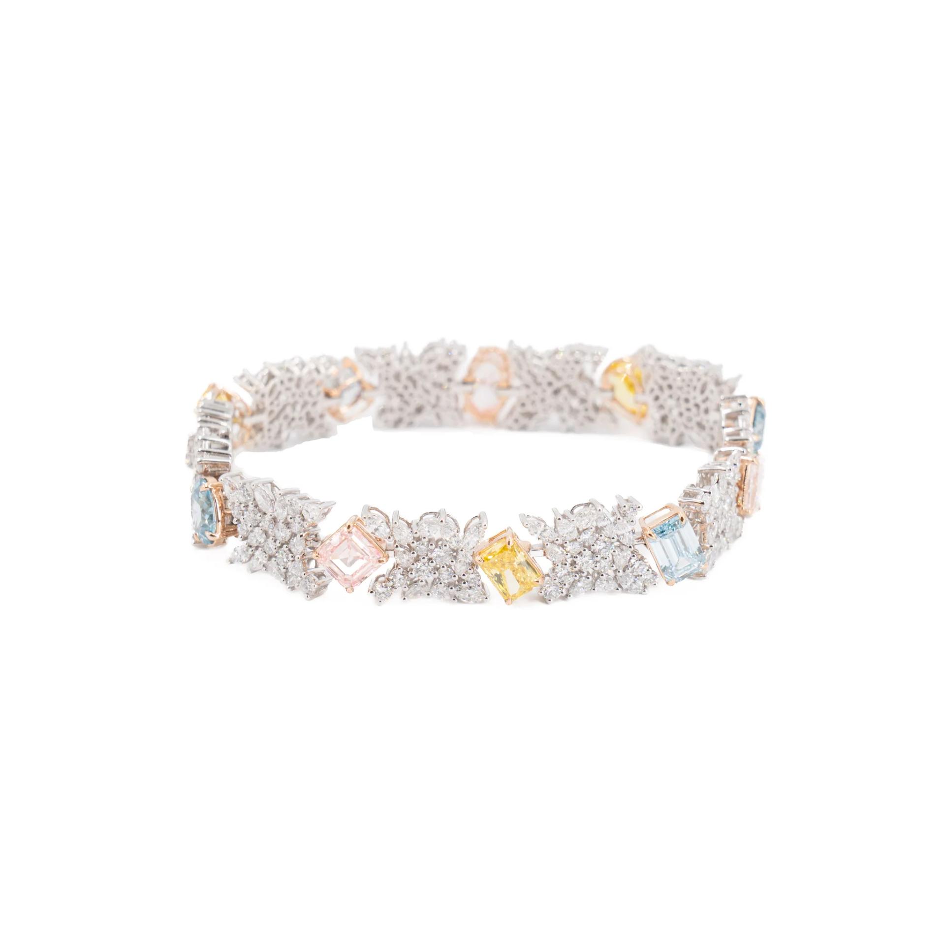 Brand New ( Rank N ) Mira MIRA Premium Collection Colorful Bracelet Yellow Blue Pink 18K White Gold Diamond - 4