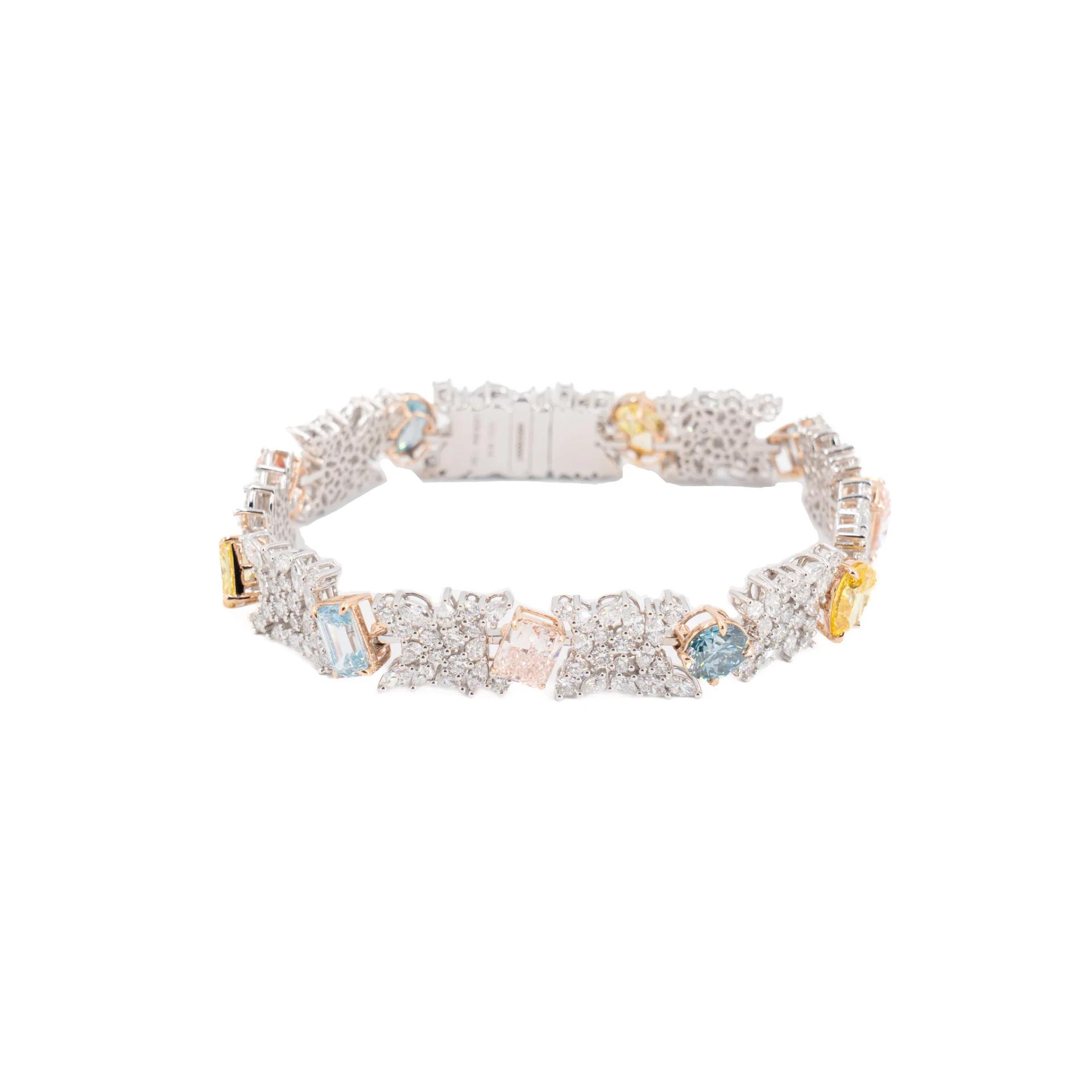 Brand New ( Rank N ) Mira MIRA Premium Collection Colorful Bracelet Yellow Blue Pink 18K White Gold Diamond - 1