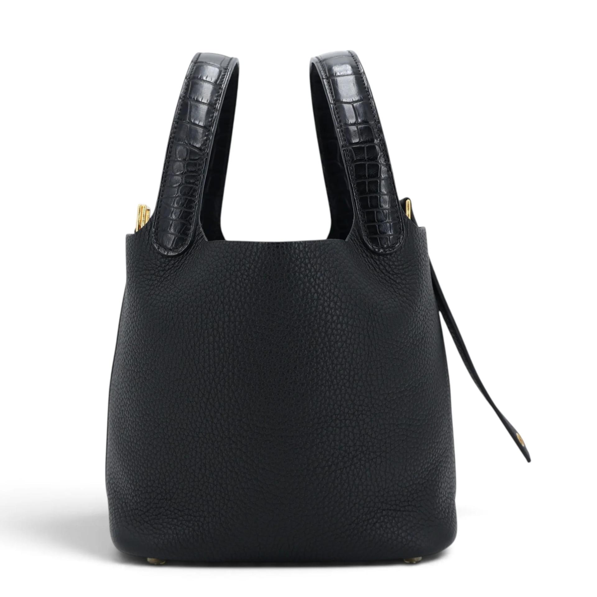Excellent ( Rank SA ) HERMÈS Picotin Lock PM Touch Noir (89) Matte Alligator Clemence Gold hardware Y (2020) - 3
