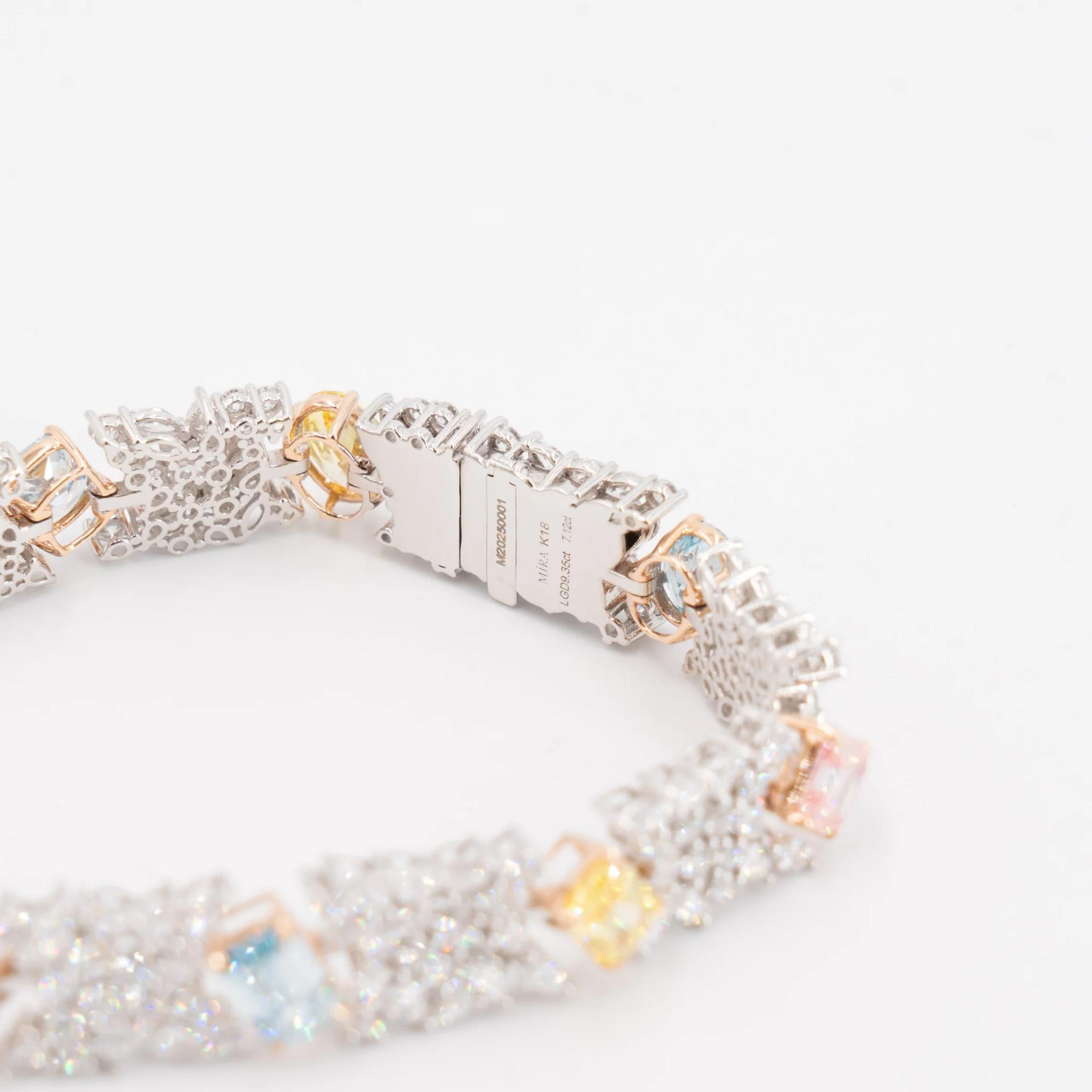 Brand New ( Rank N ) Mira MIRA Premium Collection Colorful Bracelet Yellow Blue Pink 18K White Gold Diamond - 7