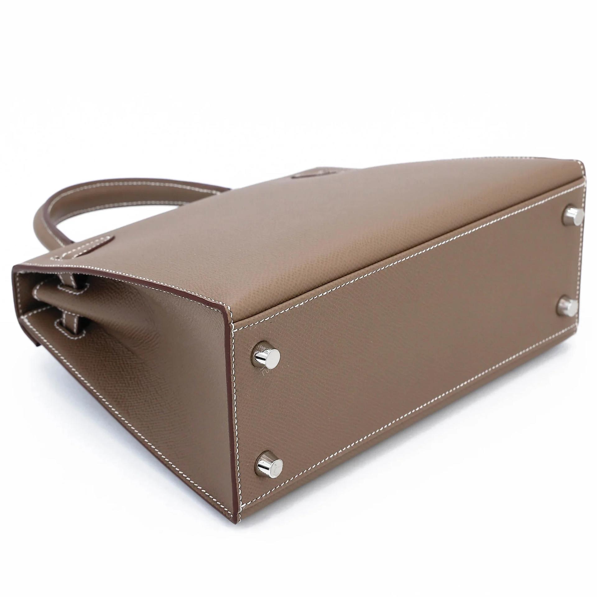 Brand New ( Rank N ) HERMÈS Kelly 25 Sellier Etoupe (18) Epsom Palladium hardware G (2026) - 7