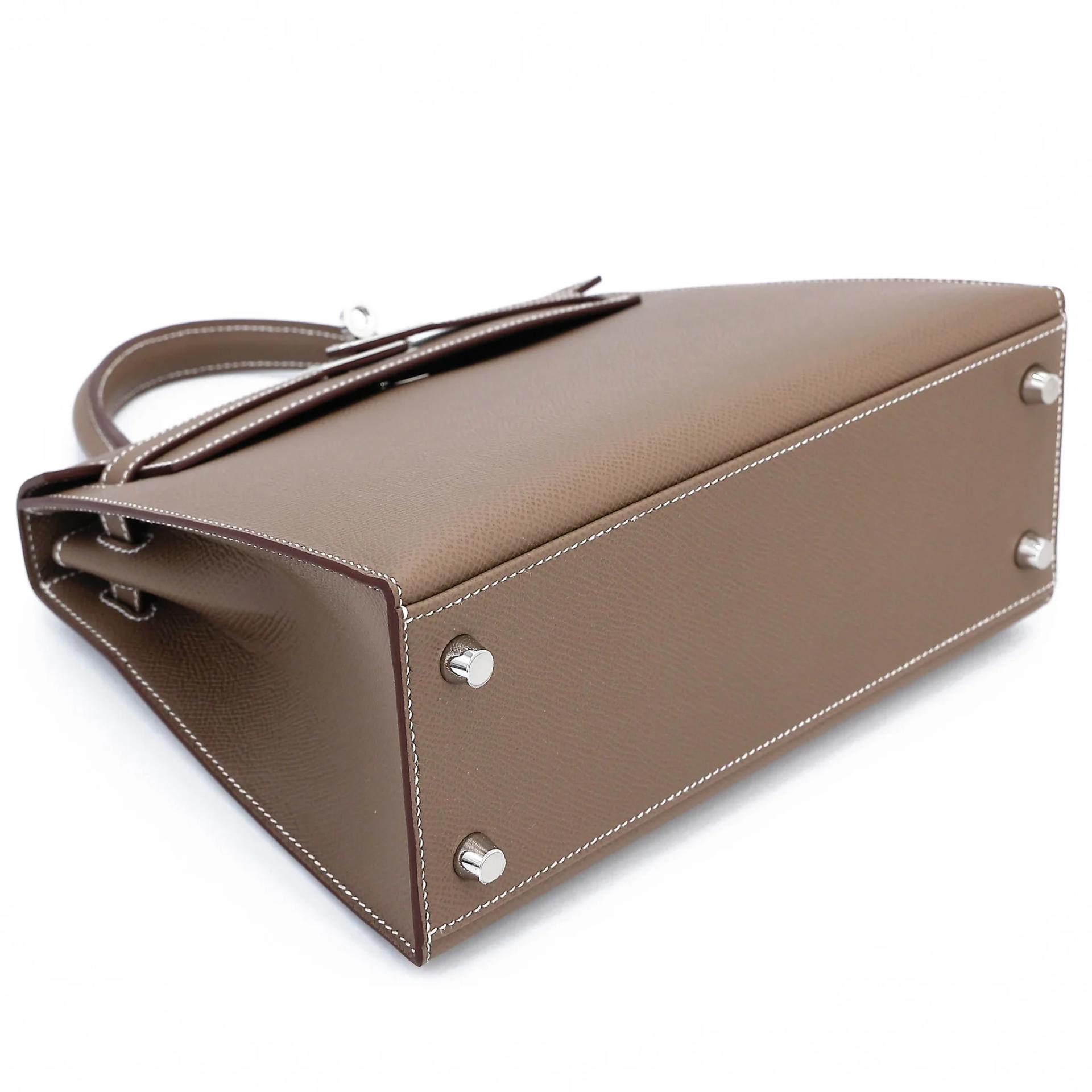 Brand New ( Rank N ) HERMÈS Kelly 25 Sellier Etoupe (18) Epsom Palladium hardware G (2026) - 5