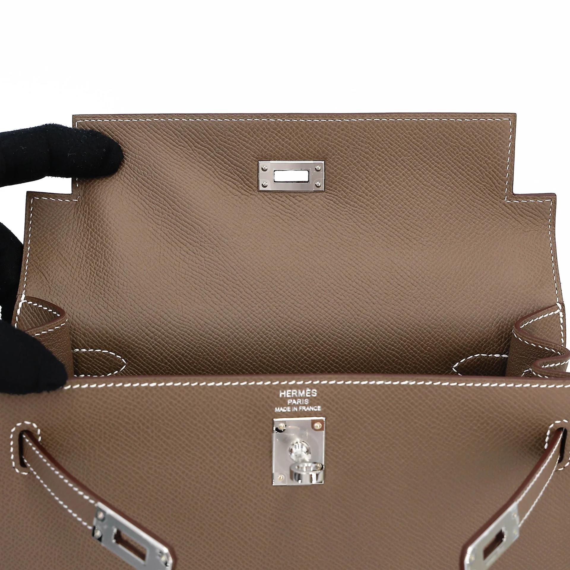 Brand New ( Rank N ) HERMÈS Kelly 25 Sellier Etoupe (18) Epsom Palladium hardware G (2026) - 12