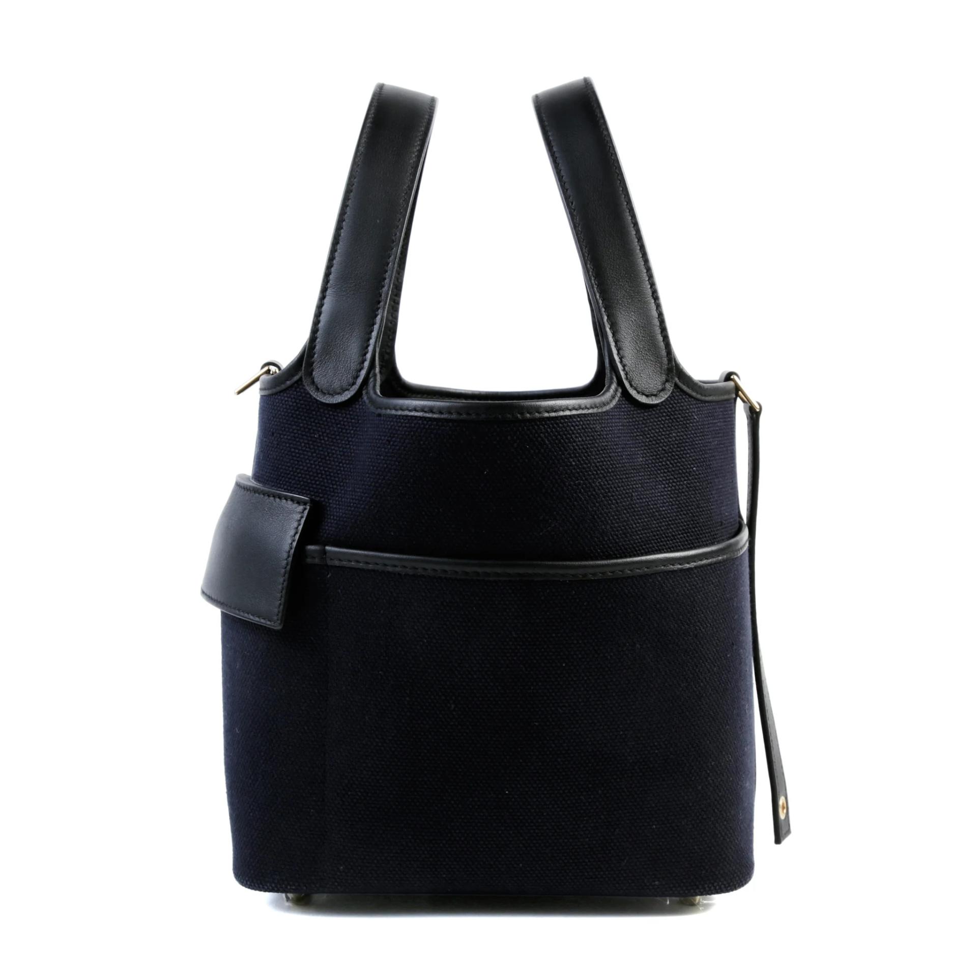 Excellent ( Rank SA ) HERMÈS Picotin Lock PM Cargo Noir (89) Blue Marine (78) Swift Toile H canvas Gold hardware B (2023) - 5
