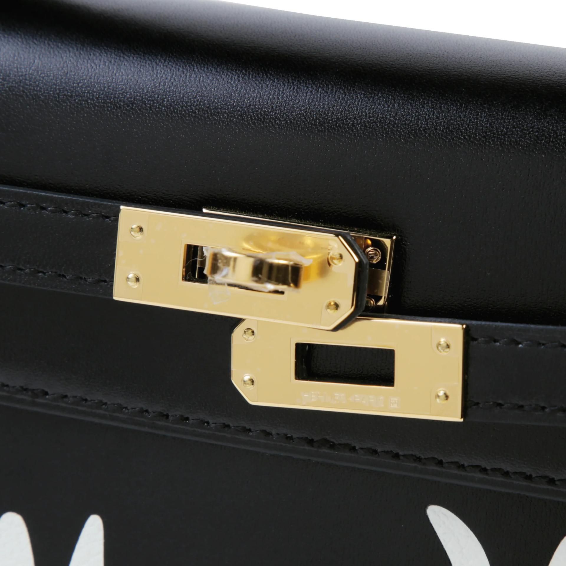 Unused ( Rank NS ) HERMÈS Limited Edition Kelly Pochette Daisy Noir (89) White Box-calf Gold hardware G (2026) - 8