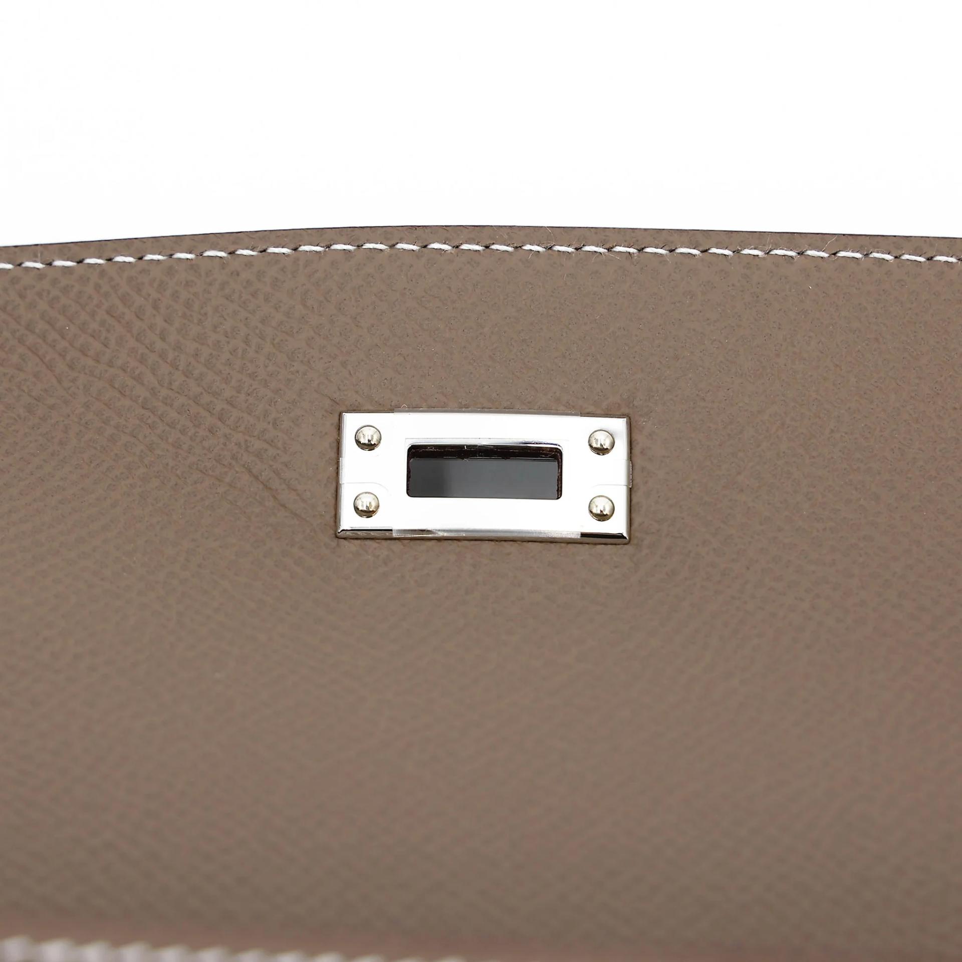 Brand New ( Rank N ) HERMÈS Kelly 25 Sellier Etoupe (18) Epsom Palladium hardware G (2026) - 11