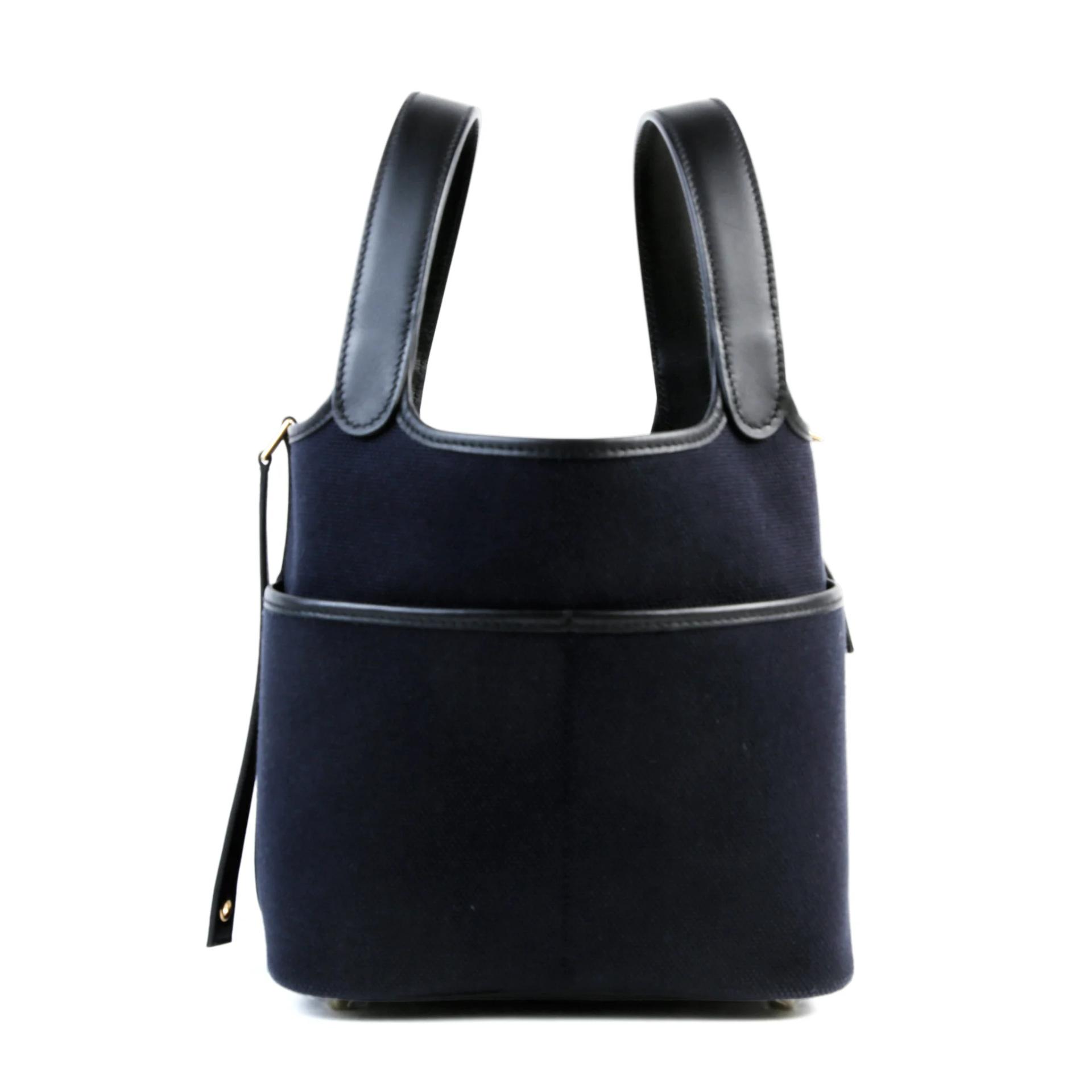 Excellent ( Rank SA ) HERMÈS Picotin Lock PM Cargo Noir (89) Blue Marine (78) Swift Toile H canvas Gold hardware B (2023) - 4