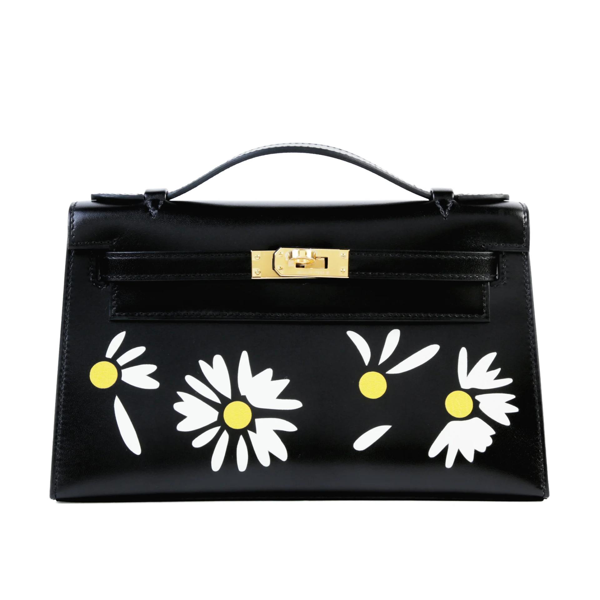 Unused ( Rank NS ) HERMÈS Limited Edition Kelly Pochette Daisy Noir (89) White Box-calf Gold hardware G (2026) - 1