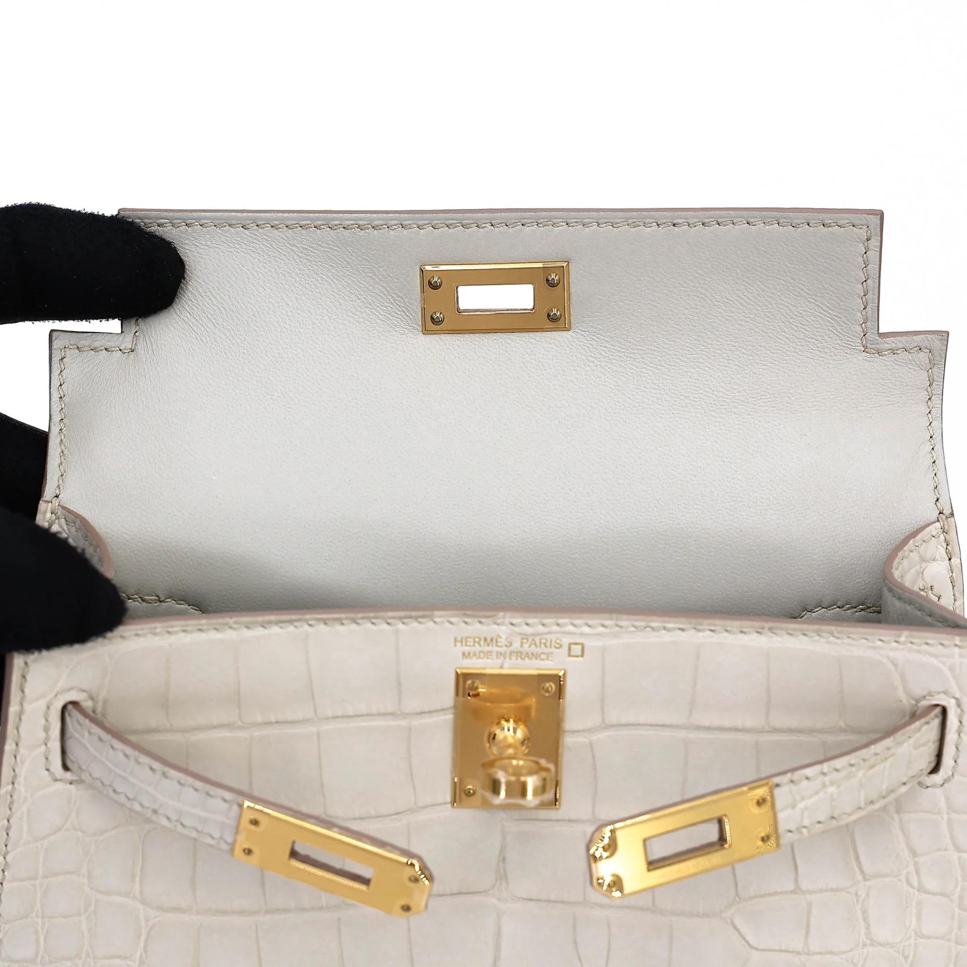 Unused ( Rank NS ) HERMÈS Mini Kelly II Beton (8L) Matte Alligator Gold hardware U (2022) - 12