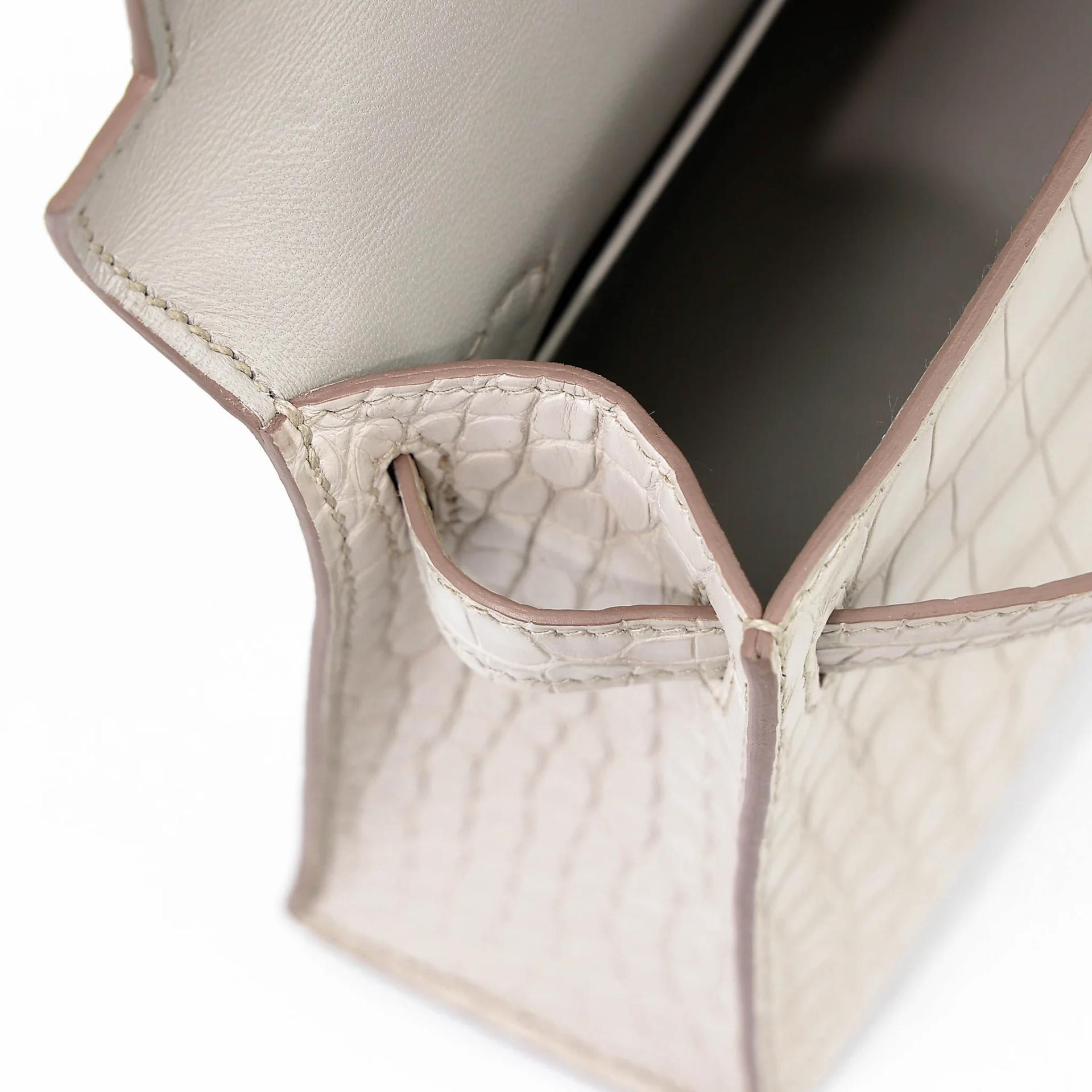 Unused ( Rank NS ) HERMÈS Mini Kelly II Beton (8L) Matte Alligator Gold hardware U (2022) - 16