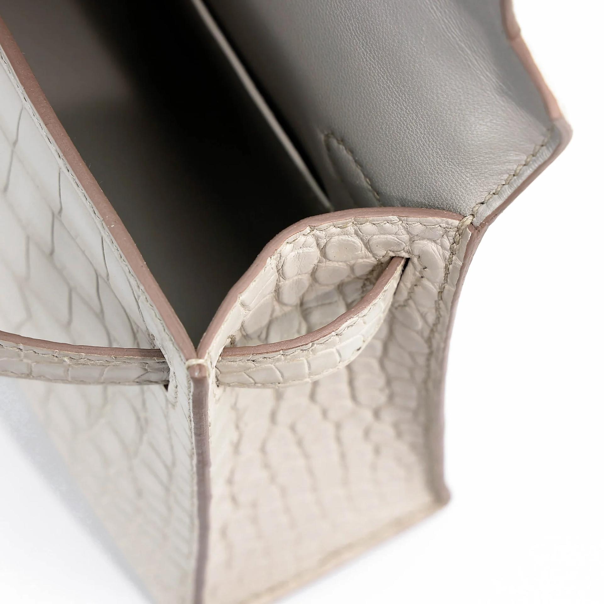 Unused ( Rank NS ) HERMÈS Mini Kelly II Beton (8L) Matte Alligator Gold hardware U (2022) - 15